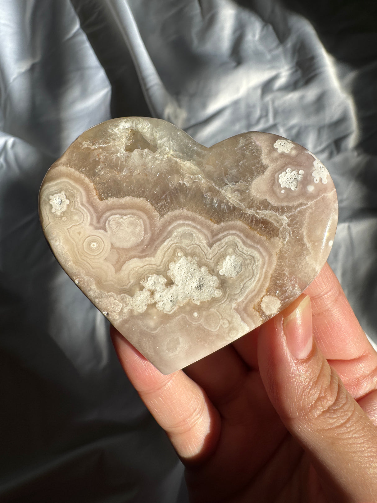 Flower Agate Heart with Quartz