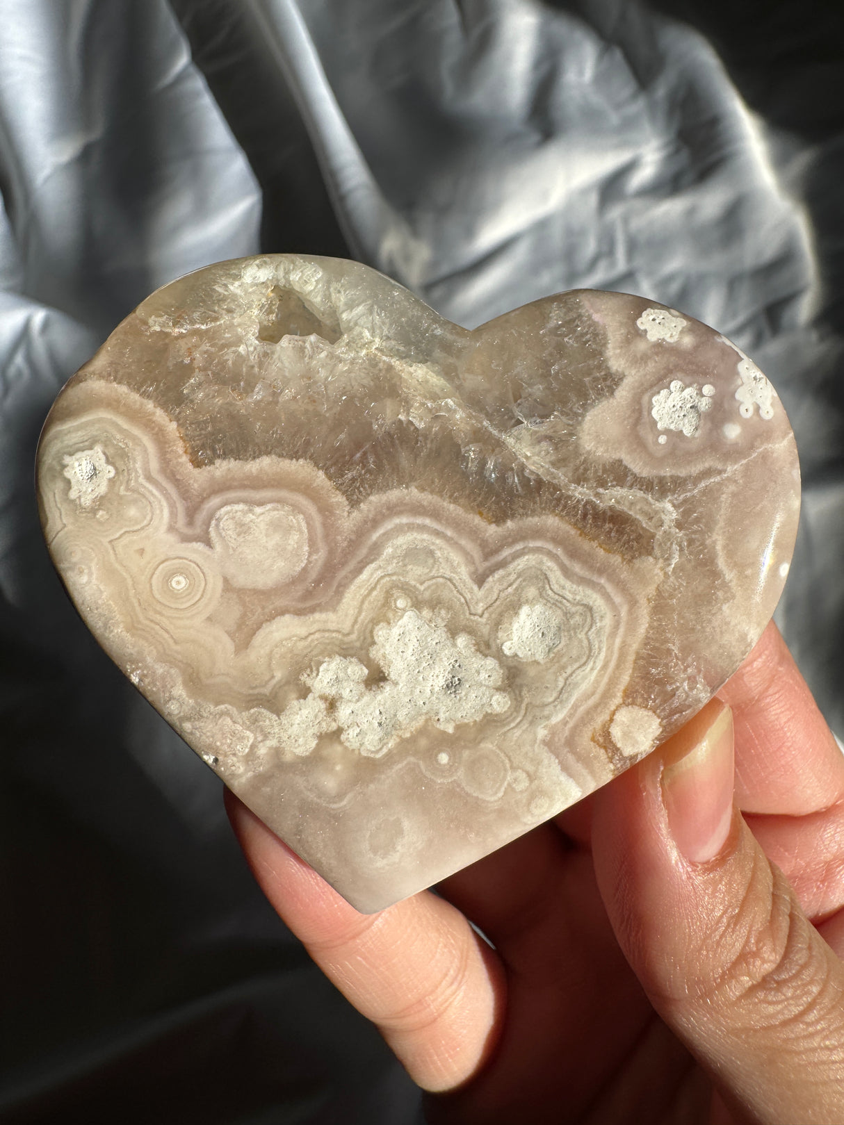 Flower Agate Heart with Quartz