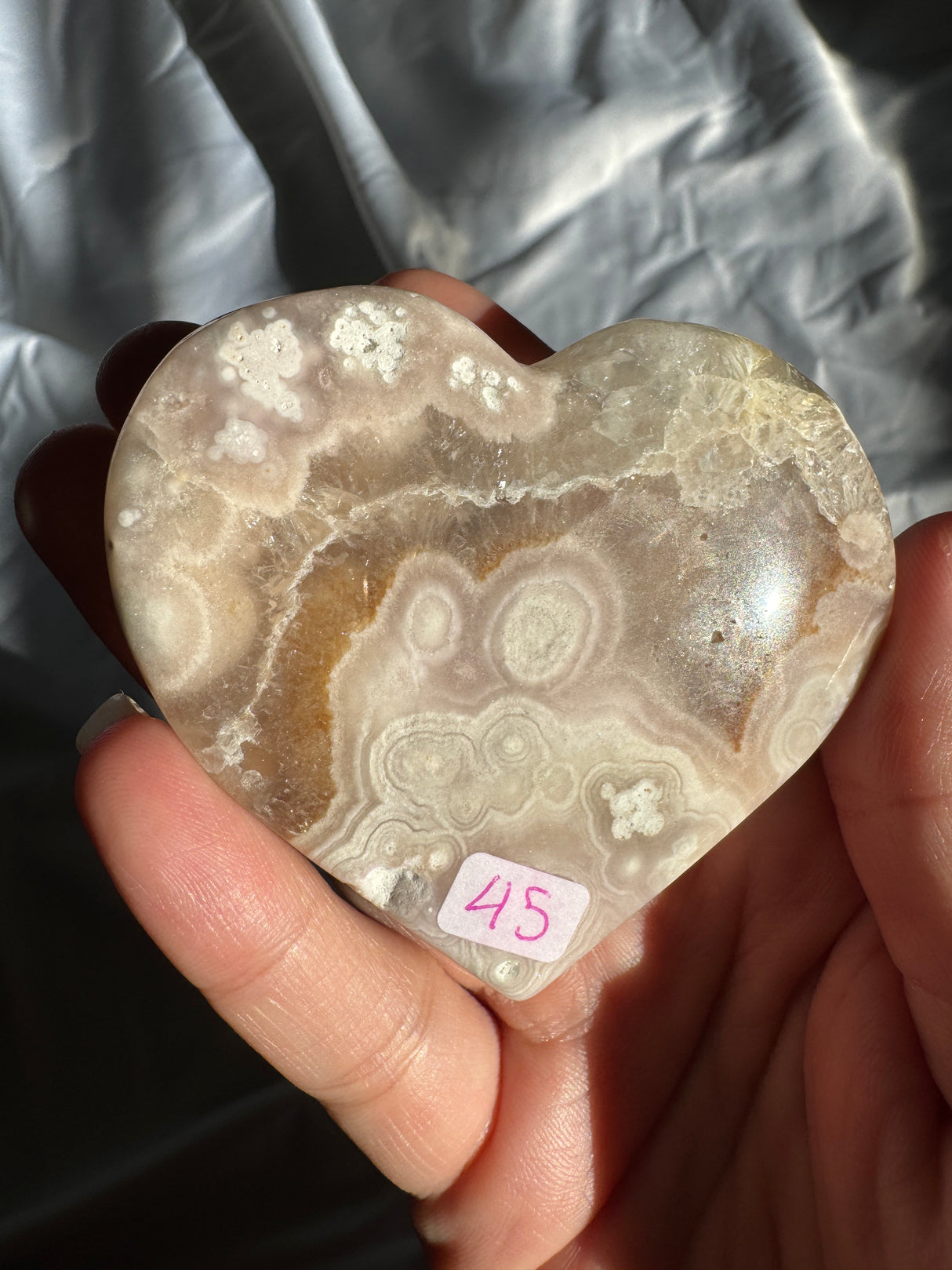 Flower Agate Heart with Quartz