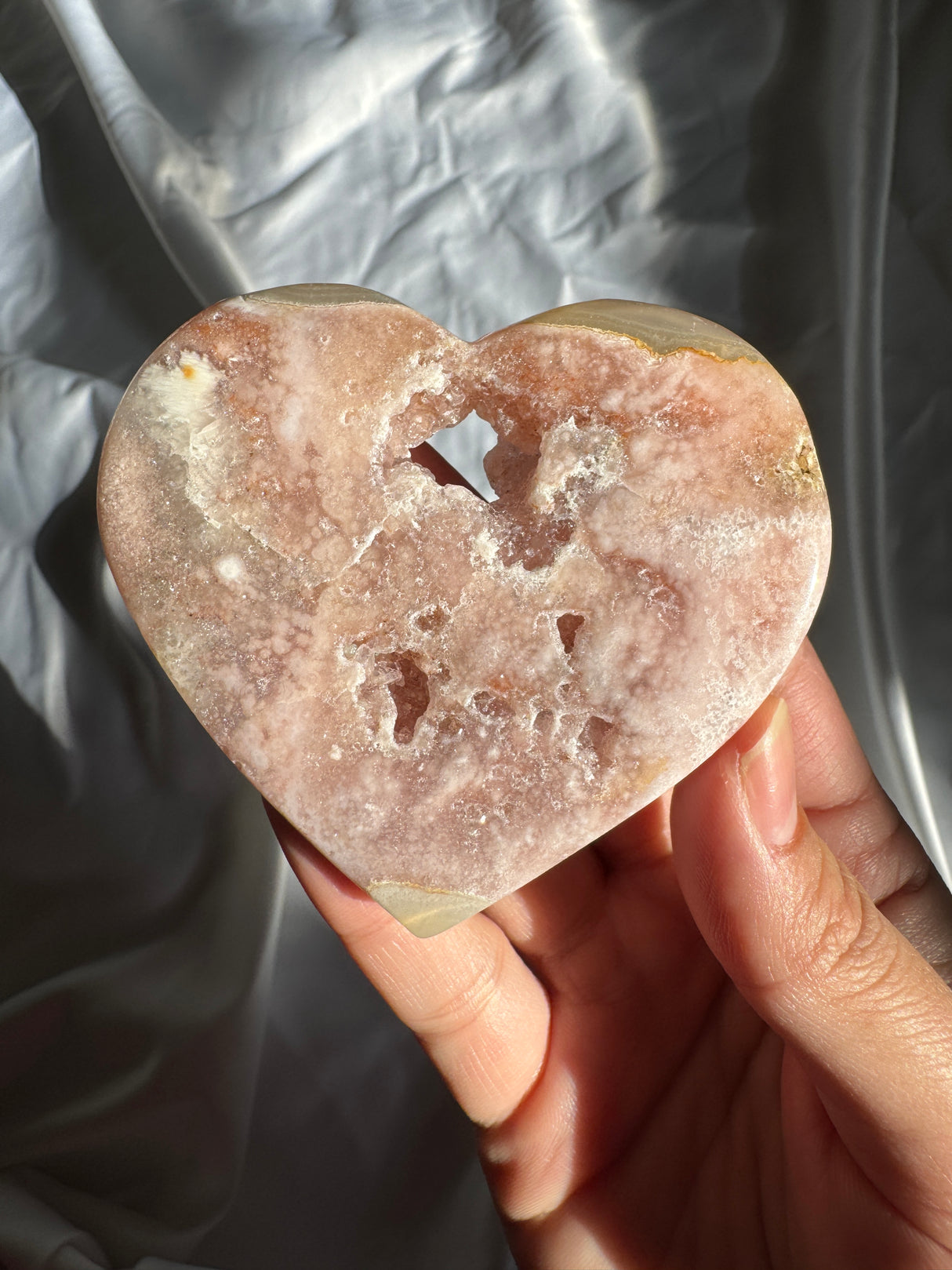 Druzy Flower Agate Heart with Pink Amethyst