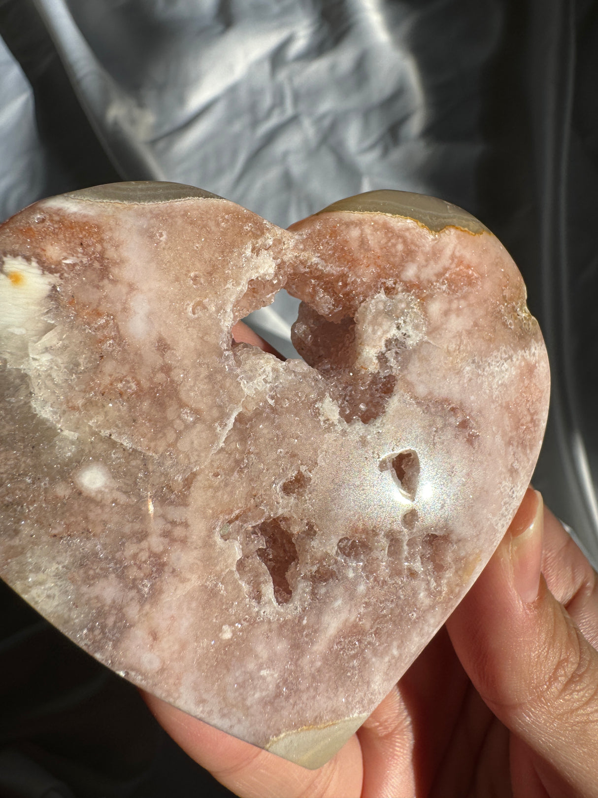 Druzy Flower Agate Heart with Pink Amethyst