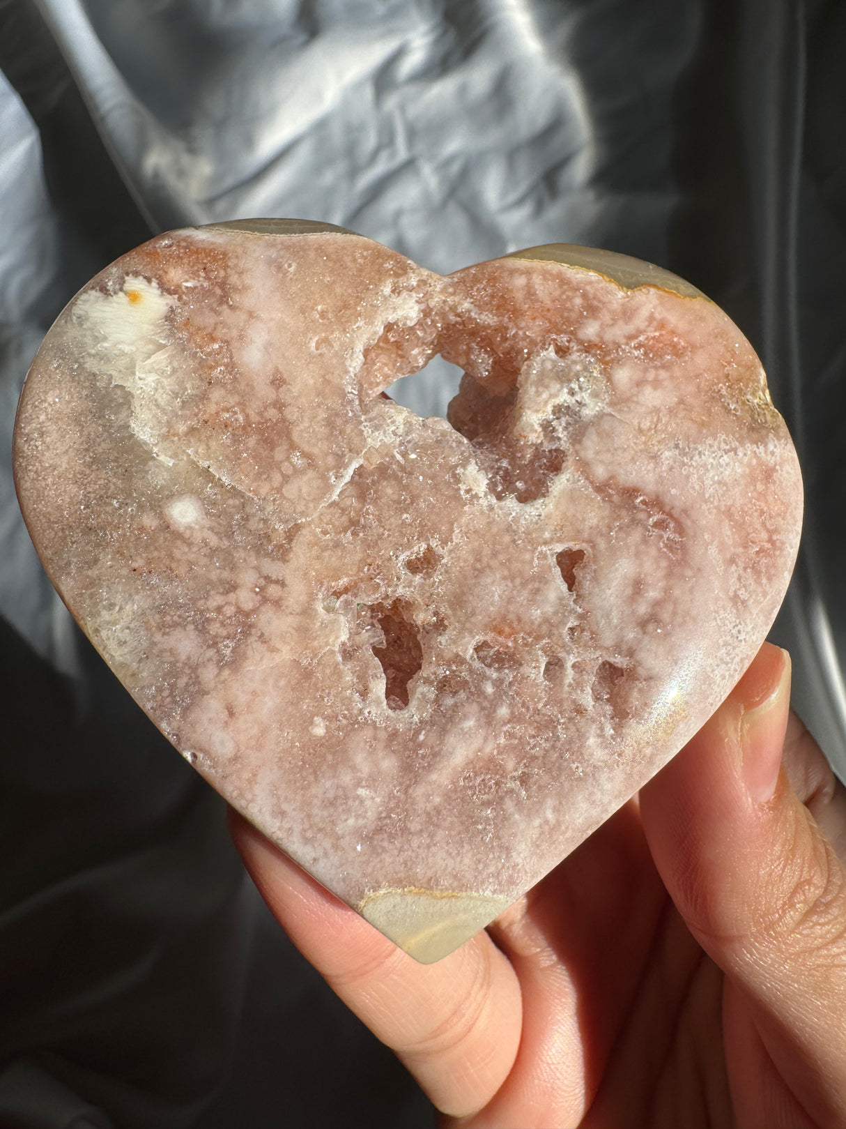 Druzy Flower Agate Heart with Pink Amethyst