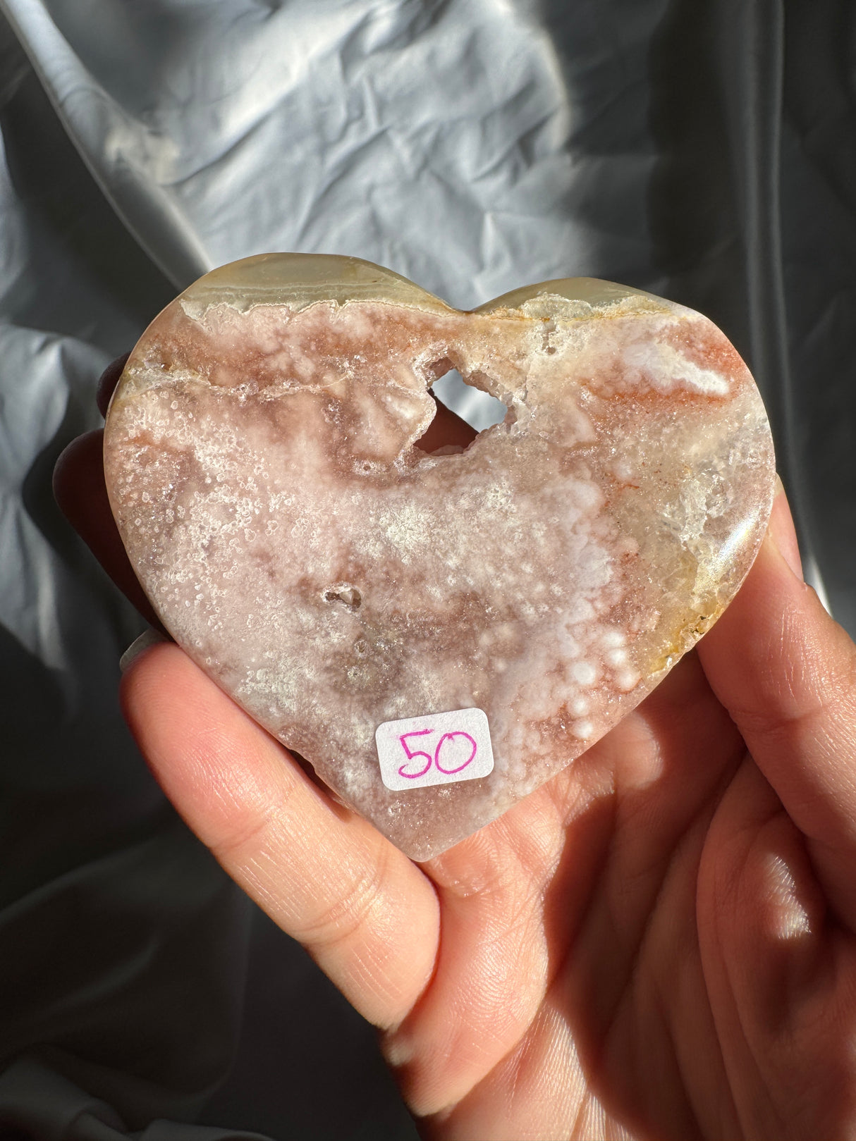 Druzy Flower Agate Heart with Pink Amethyst