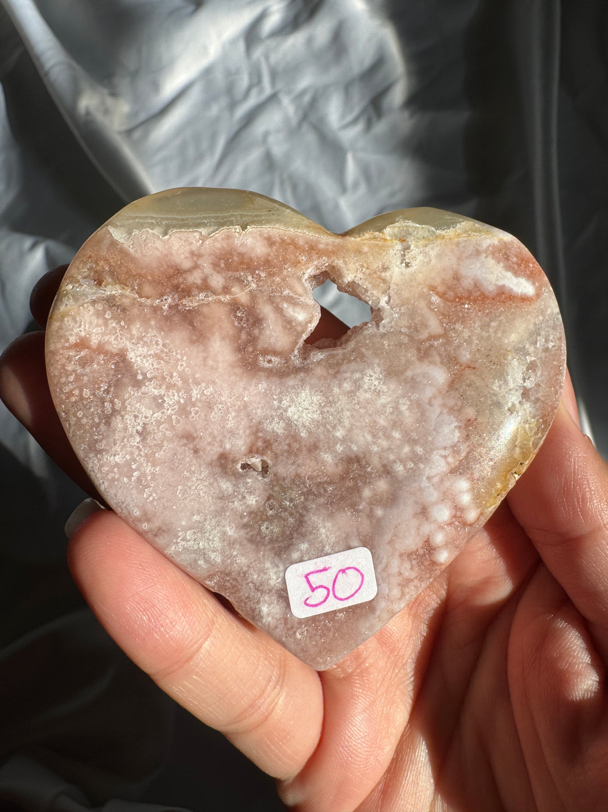 Druzy Flower Agate Heart with Pink Amethyst