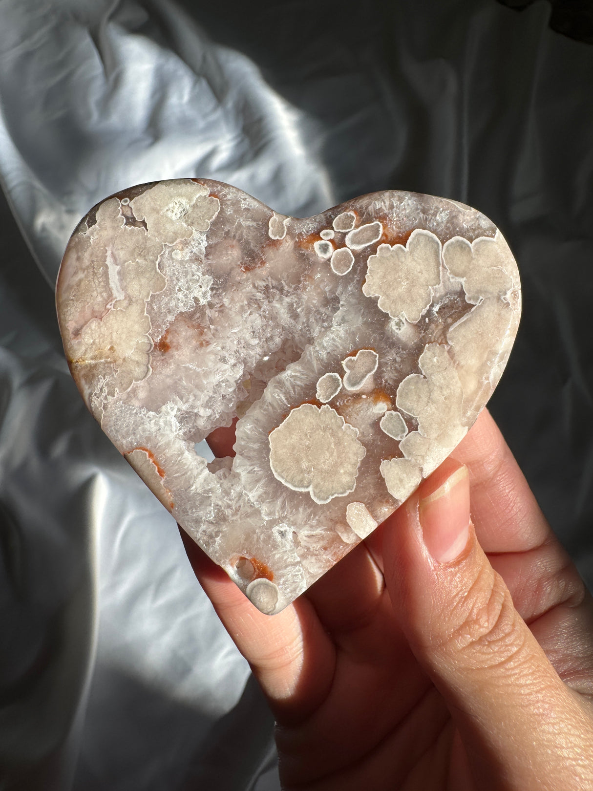 Flower Agate Heart with Quartz
