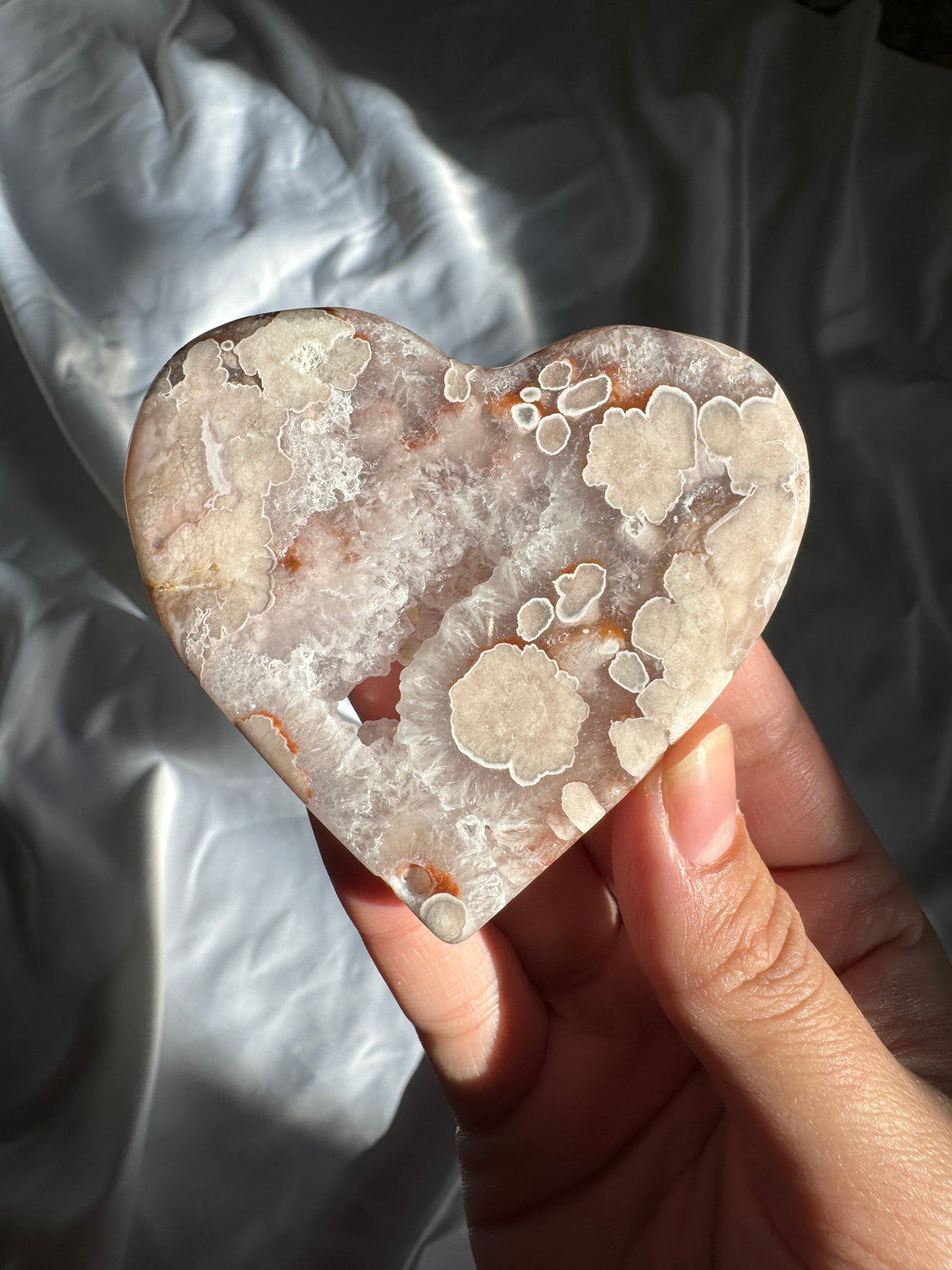 Flower Agate Heart with Quartz