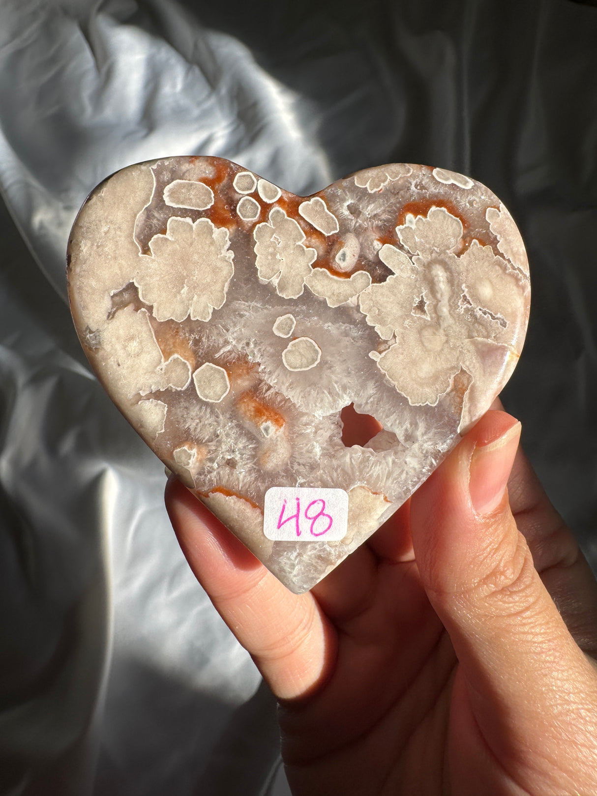 Flower Agate Heart with Quartz