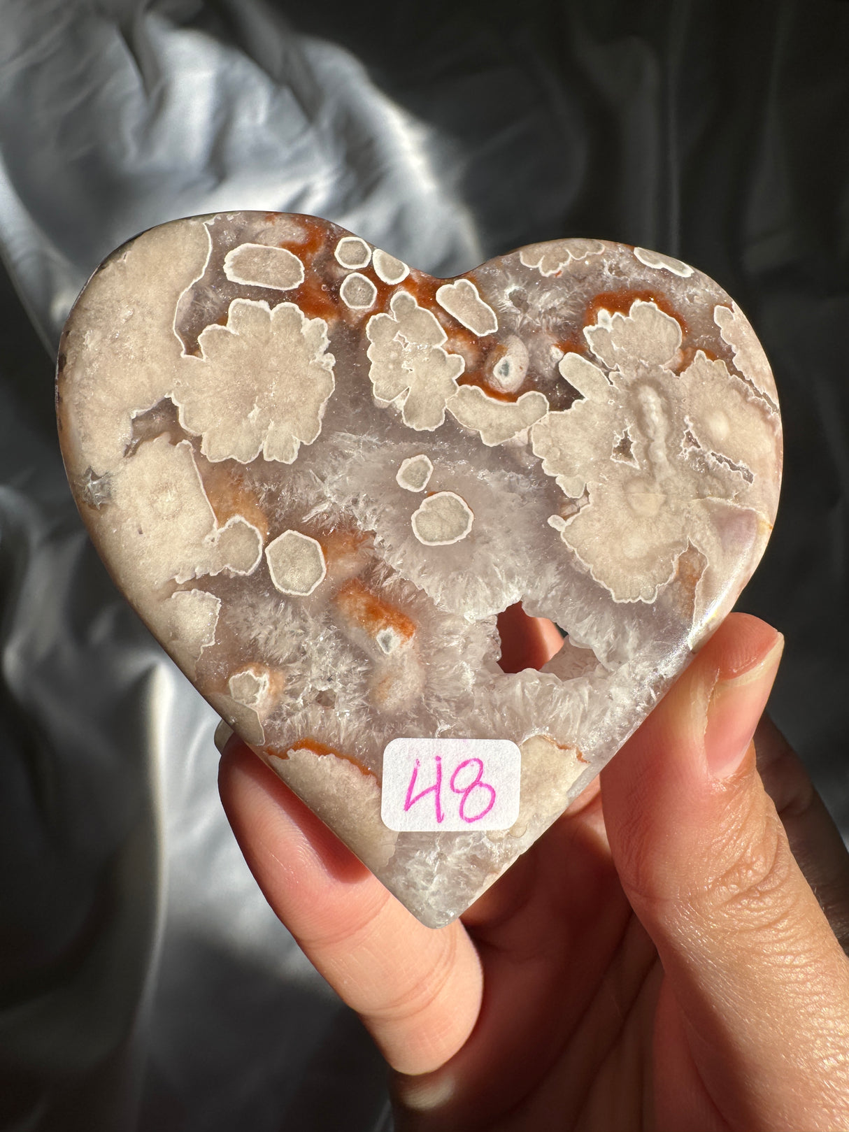 Flower Agate Heart with Quartz