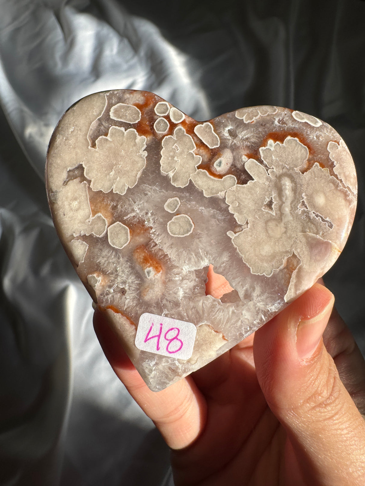 Flower Agate Heart with Quartz
