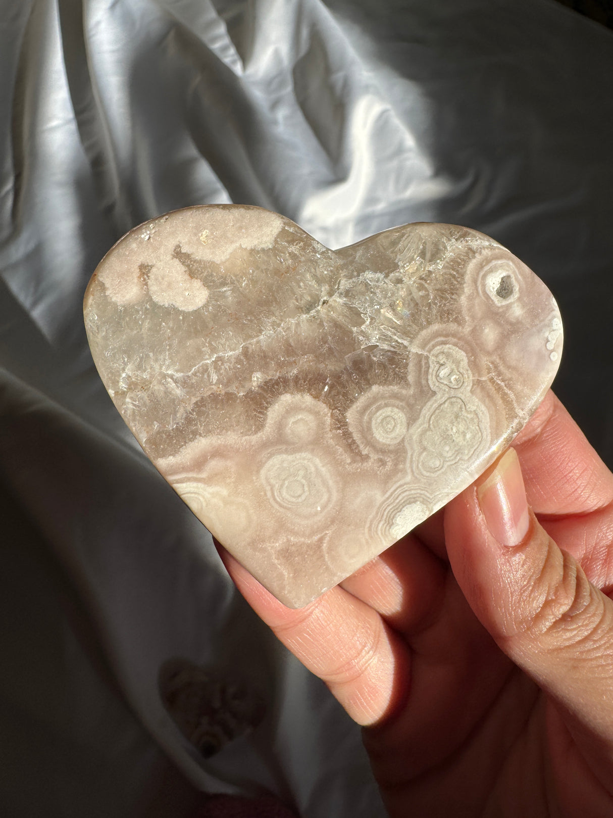 Flower Agate Heart with Quartz