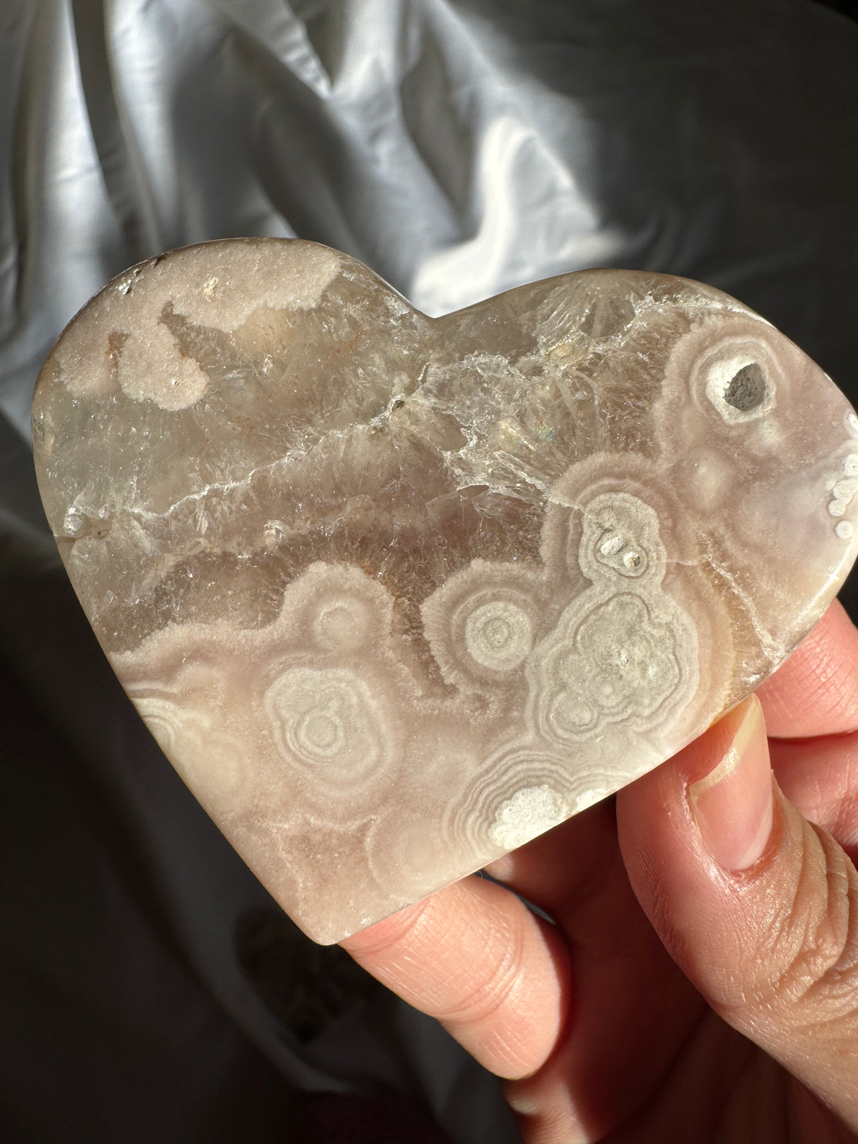 Flower Agate Heart with Quartz