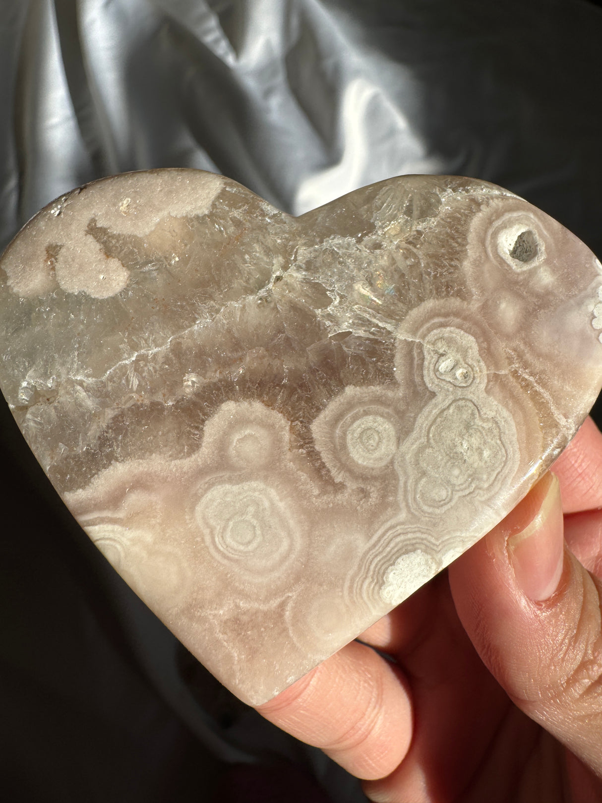 Flower Agate Heart with Quartz