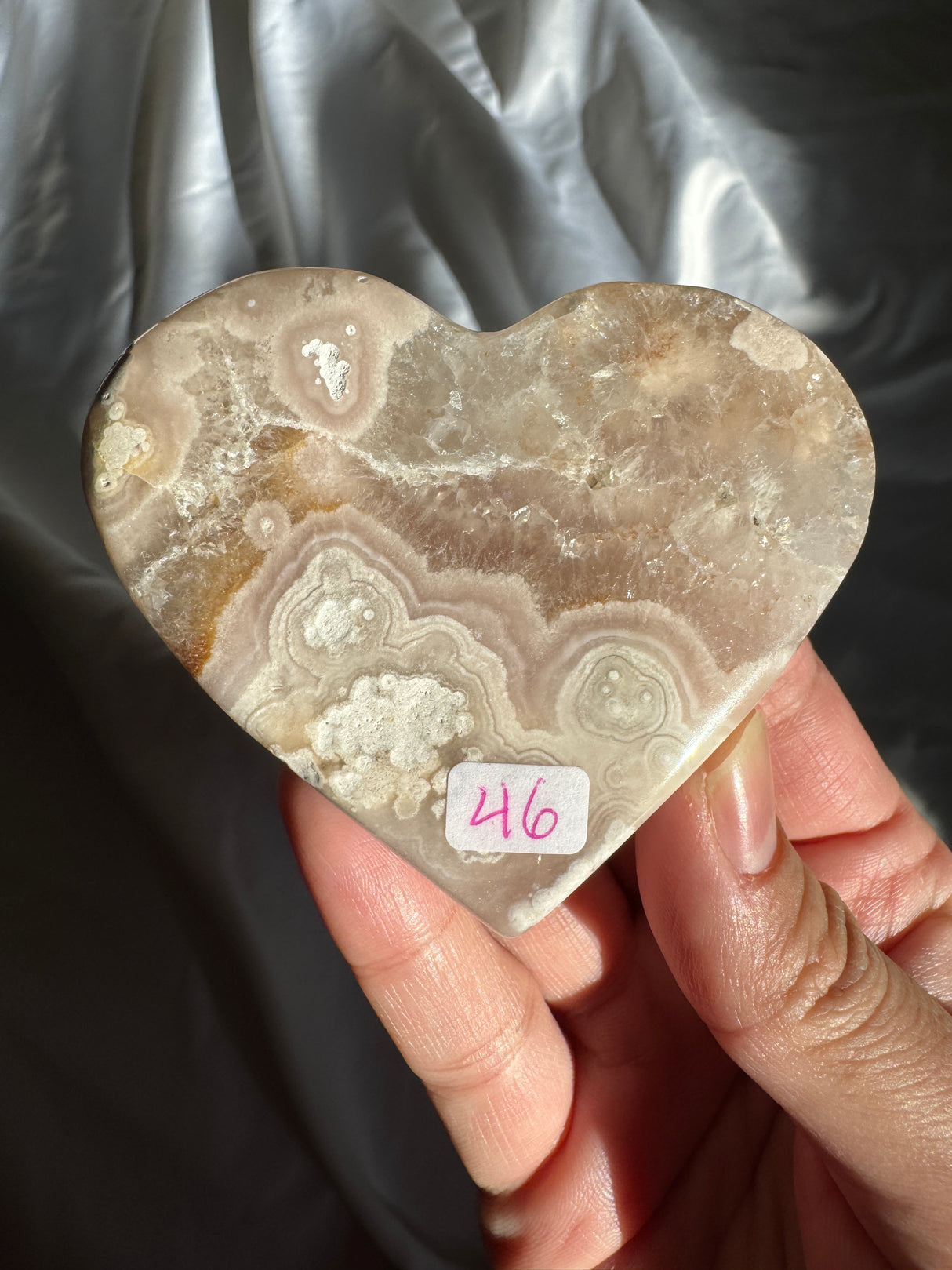 Flower Agate Heart with Quartz