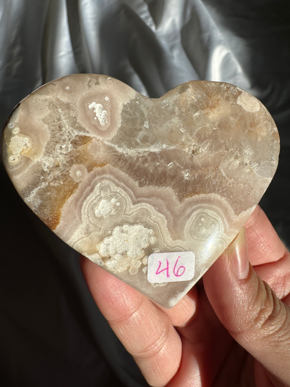 Flower Agate Heart with Quartz