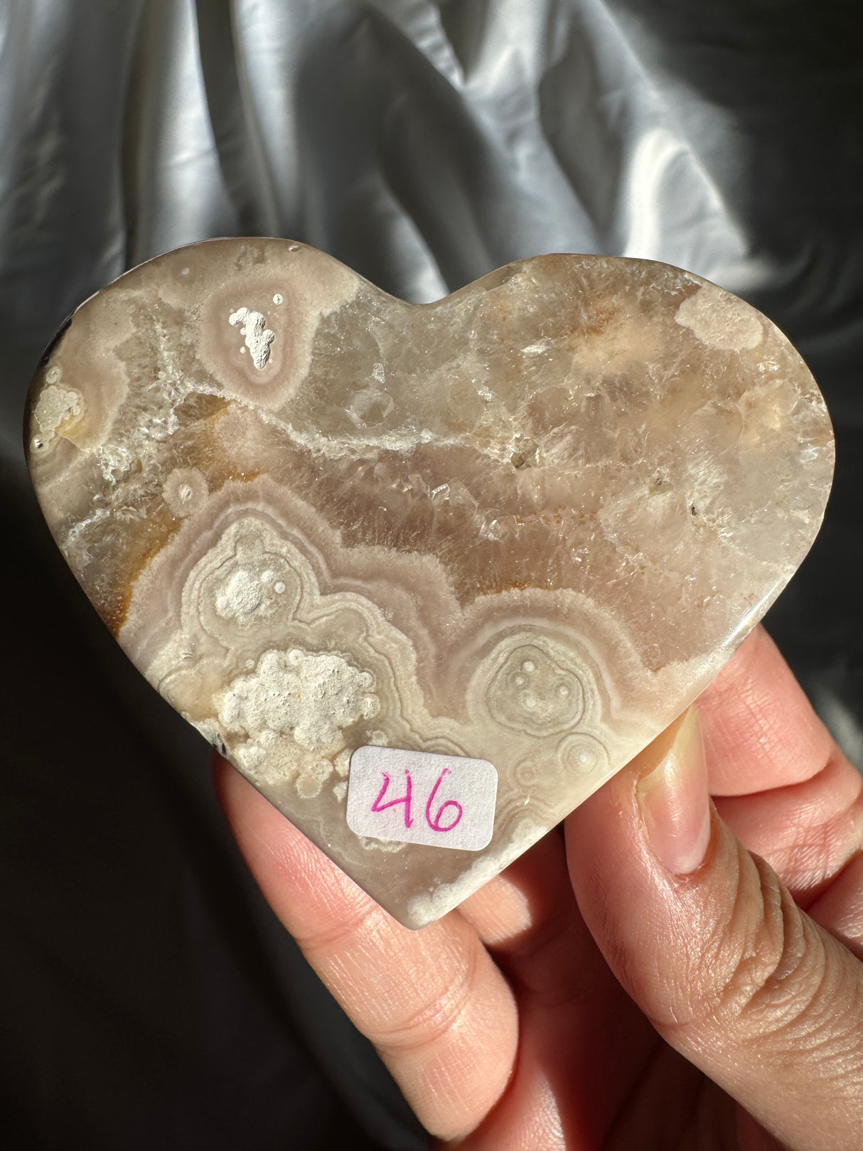 Flower Agate Heart with Quartz