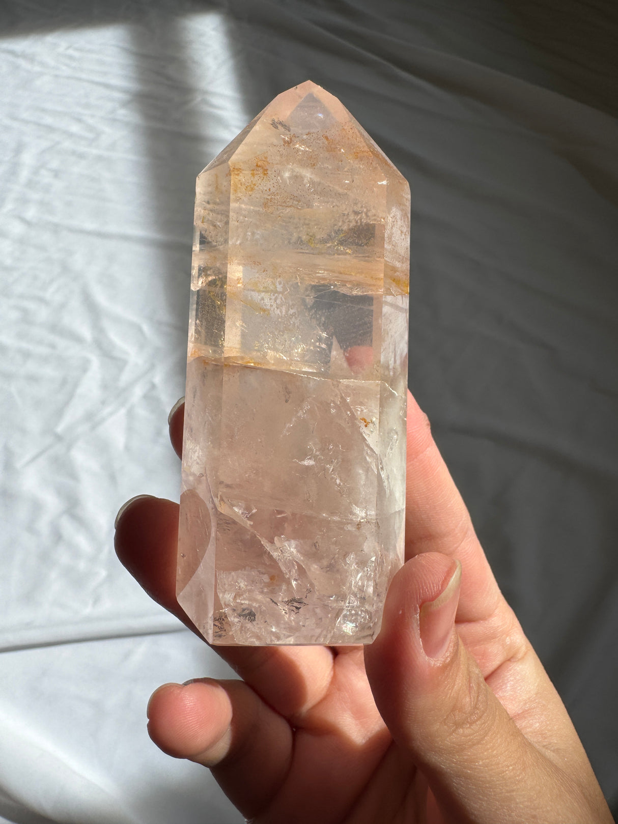Gemmy Rose Quartz Tower with Golden Healer Inclusions