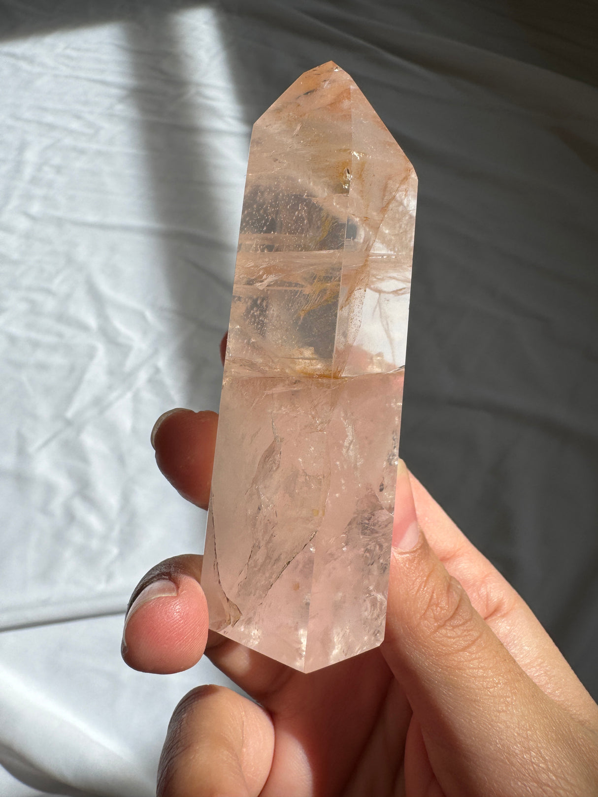 Gemmy Rose Quartz Tower with Golden Healer Inclusions
