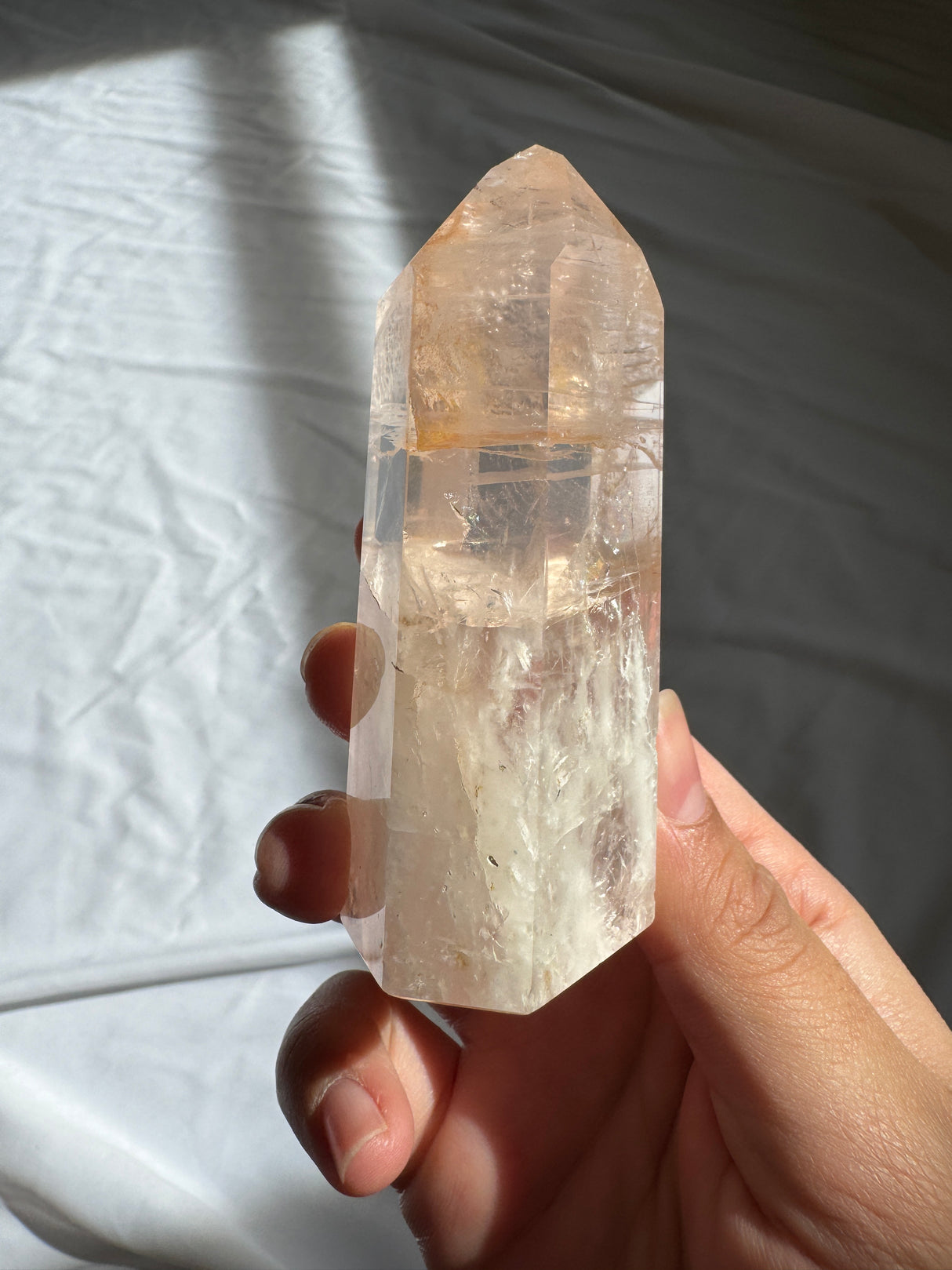 Gemmy Rose Quartz Tower with Golden Healer Inclusions
