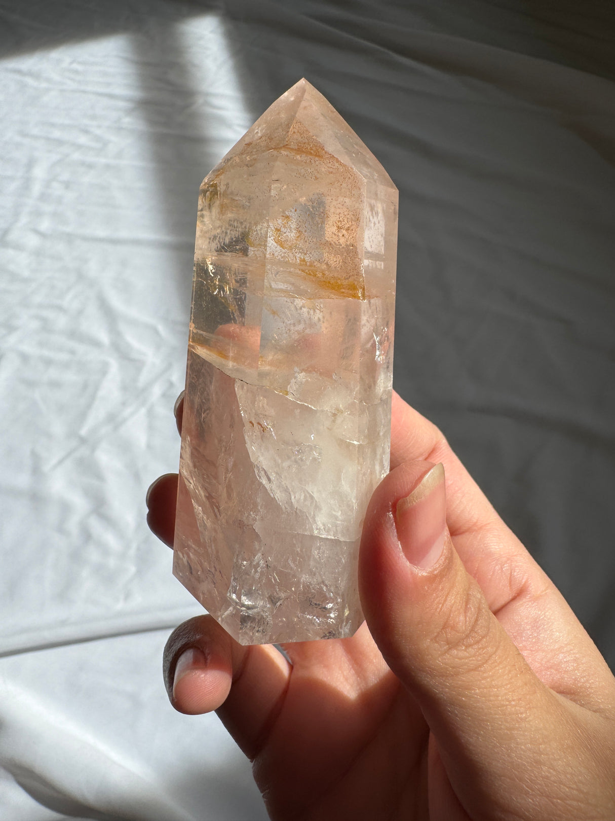 Gemmy Rose Quartz Tower with Golden Healer Inclusions