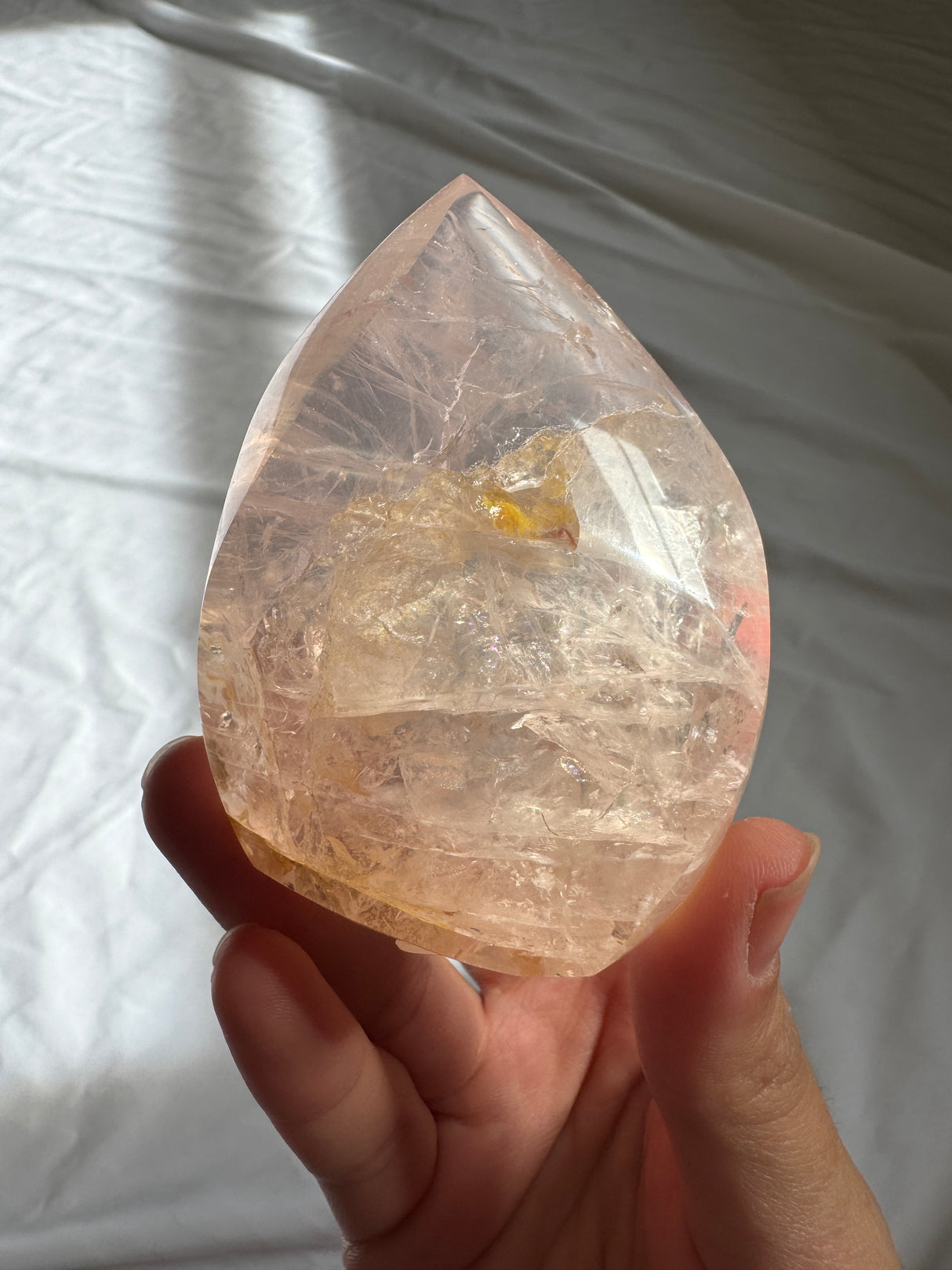 Gemmy Rose Quartz Flame with Golden Healer