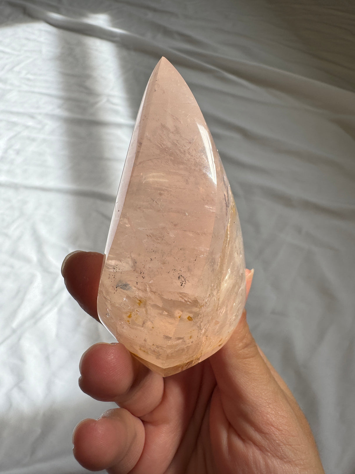 Gemmy Rose Quartz Flame with Golden Healer