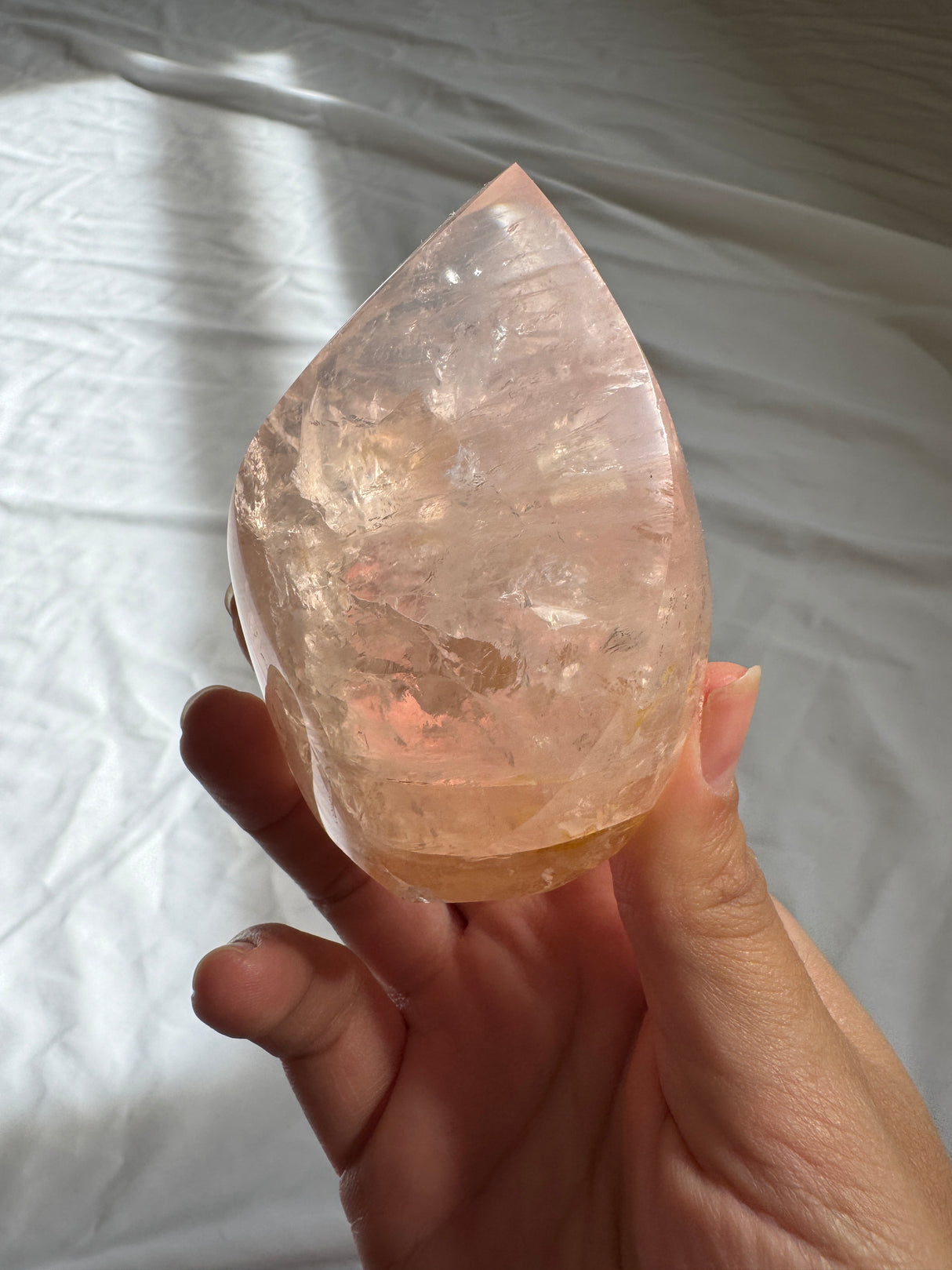 Gemmy Rose Quartz Flame with Golden Healer