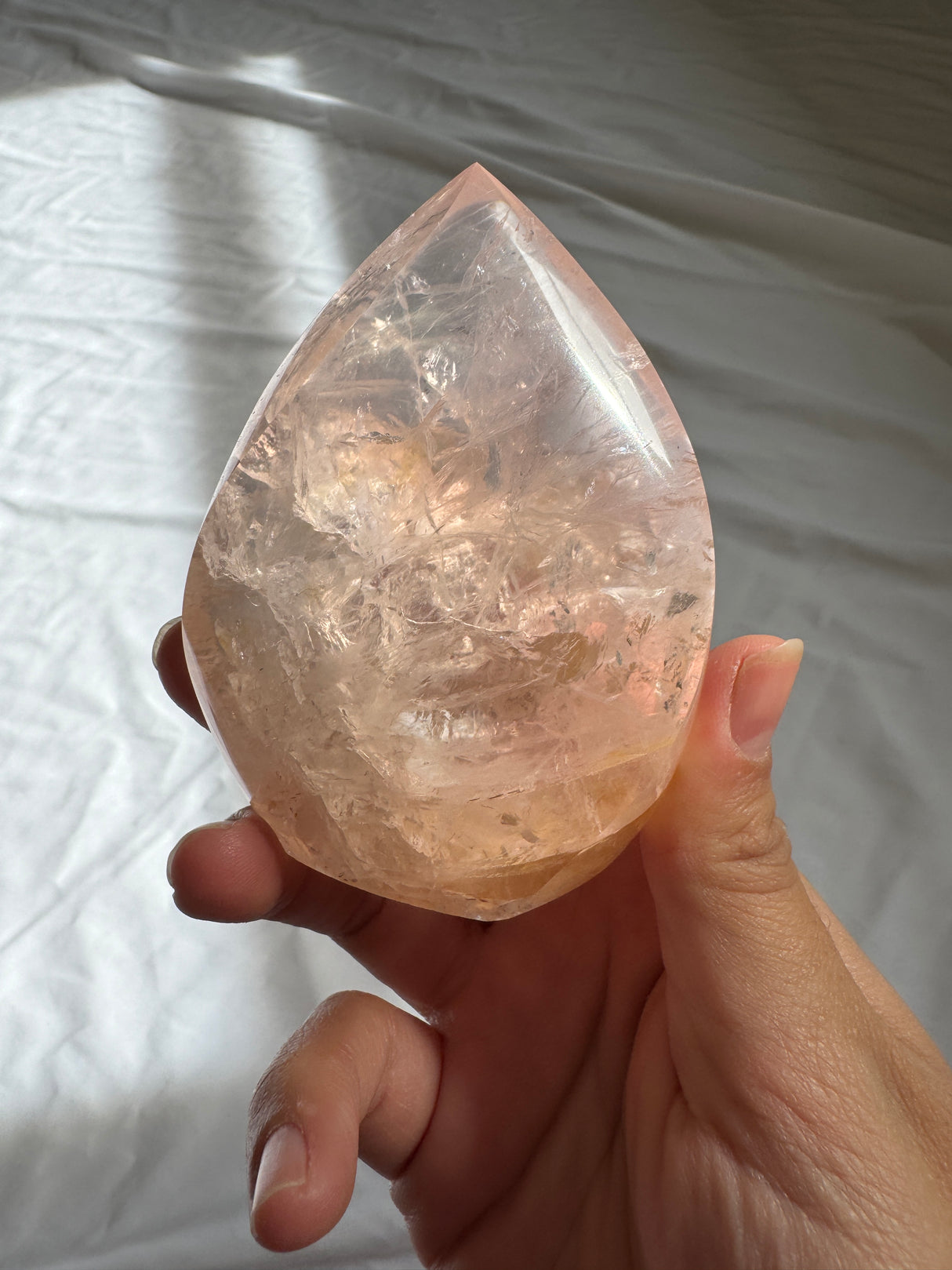 Gemmy Rose Quartz Flame with Golden Healer
