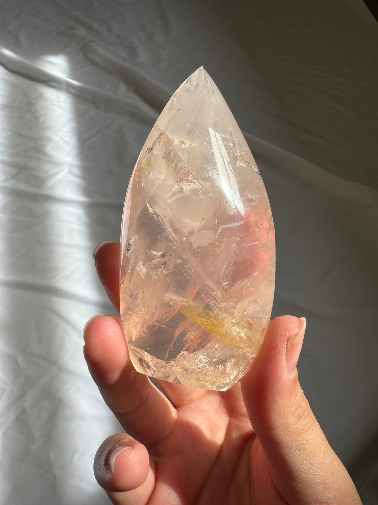 Gemmy Rose Quartz Flame with Golden Healer
