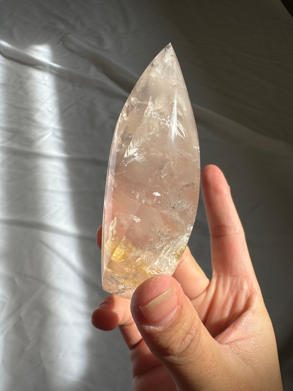 Gemmy Rose Quartz Flame with Golden Healer