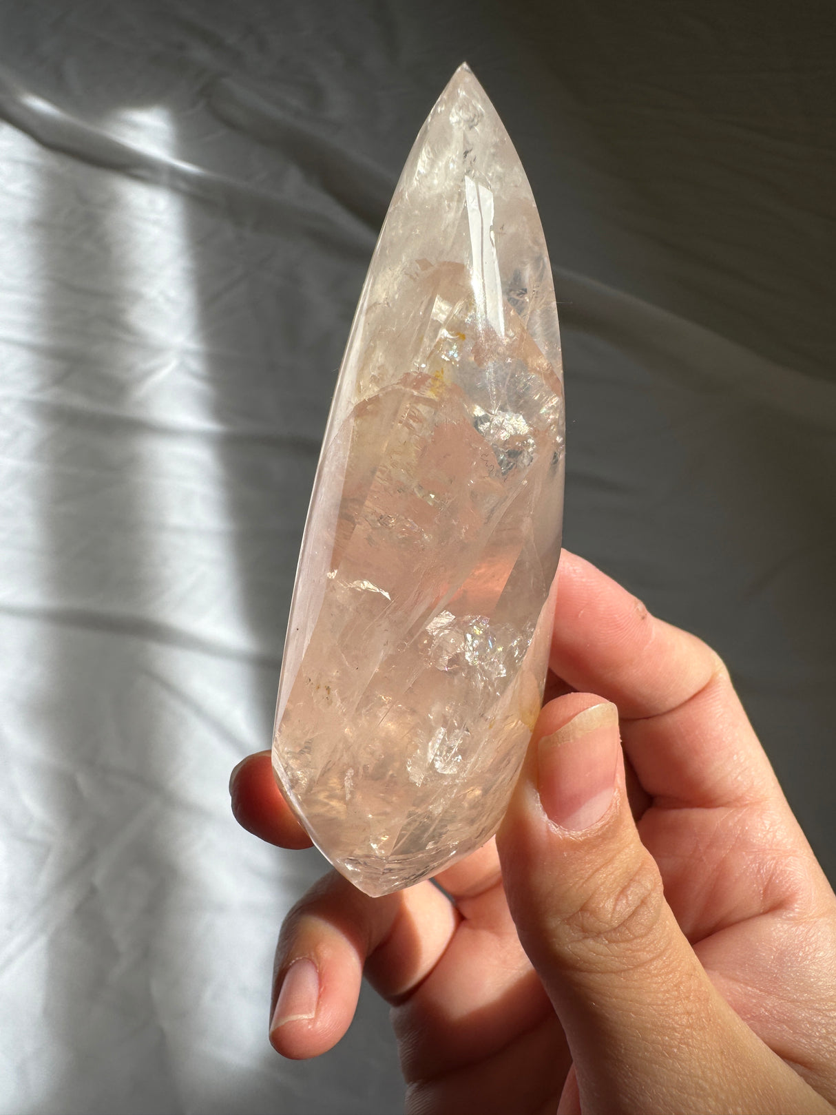 Gemmy Rose Quartz Flame with Golden Healer