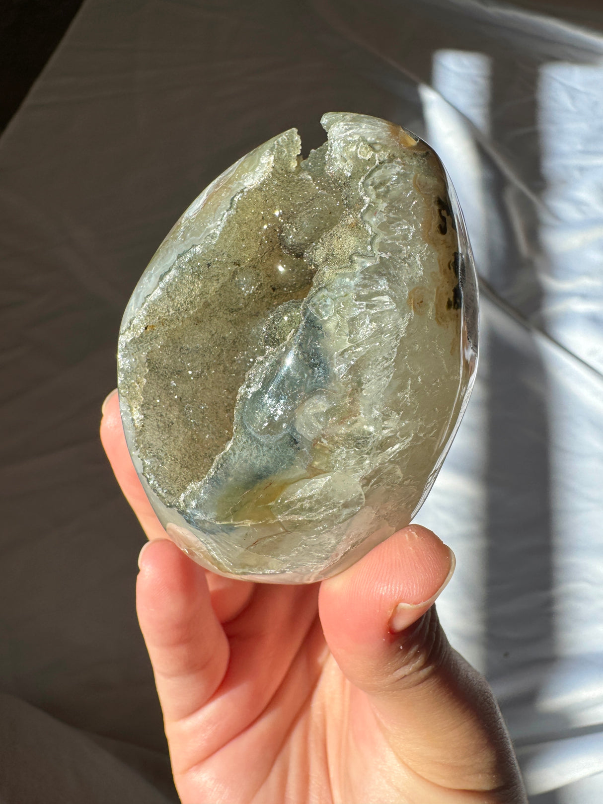 Green Druzy Rainbow Amethyst Cut Base