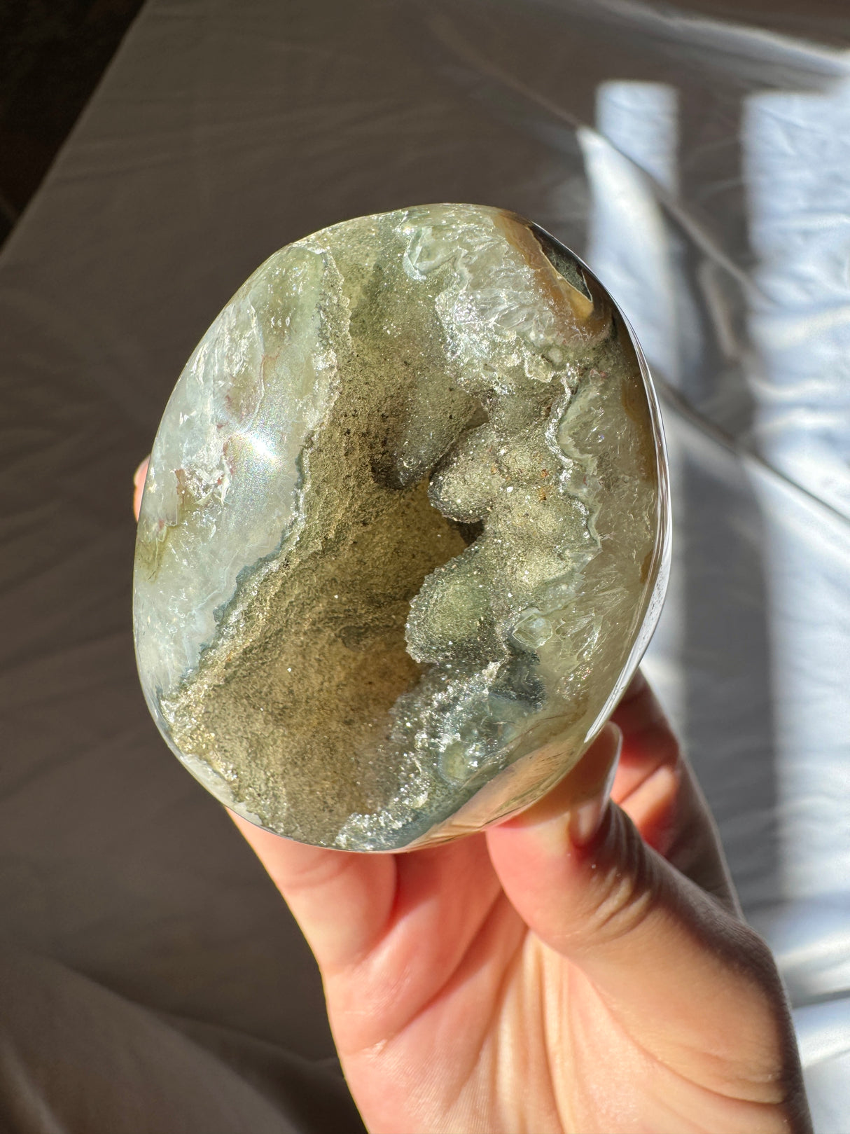 Green Druzy Rainbow Amethyst Cut Base