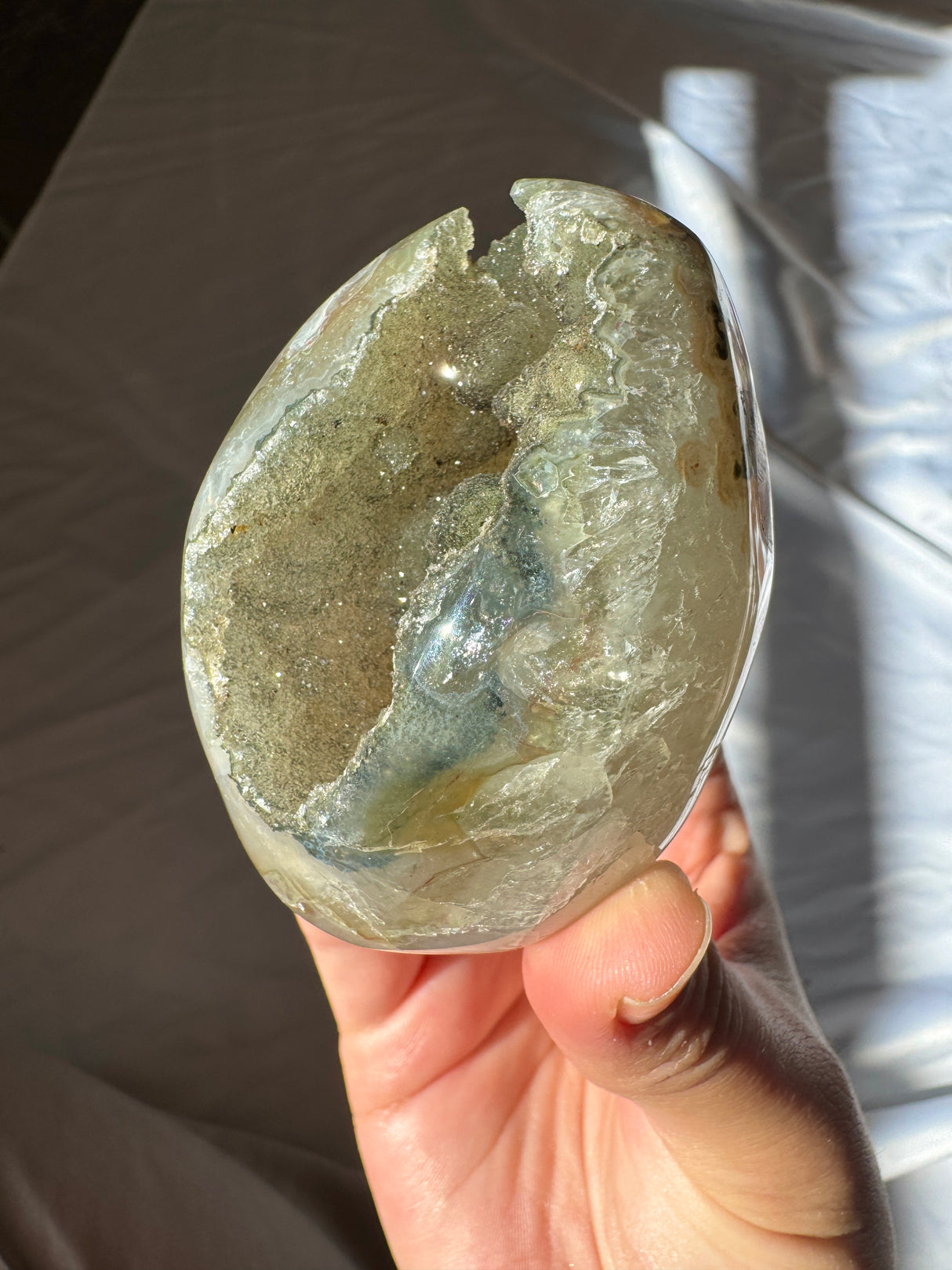 Green Druzy Rainbow Amethyst Cut Base