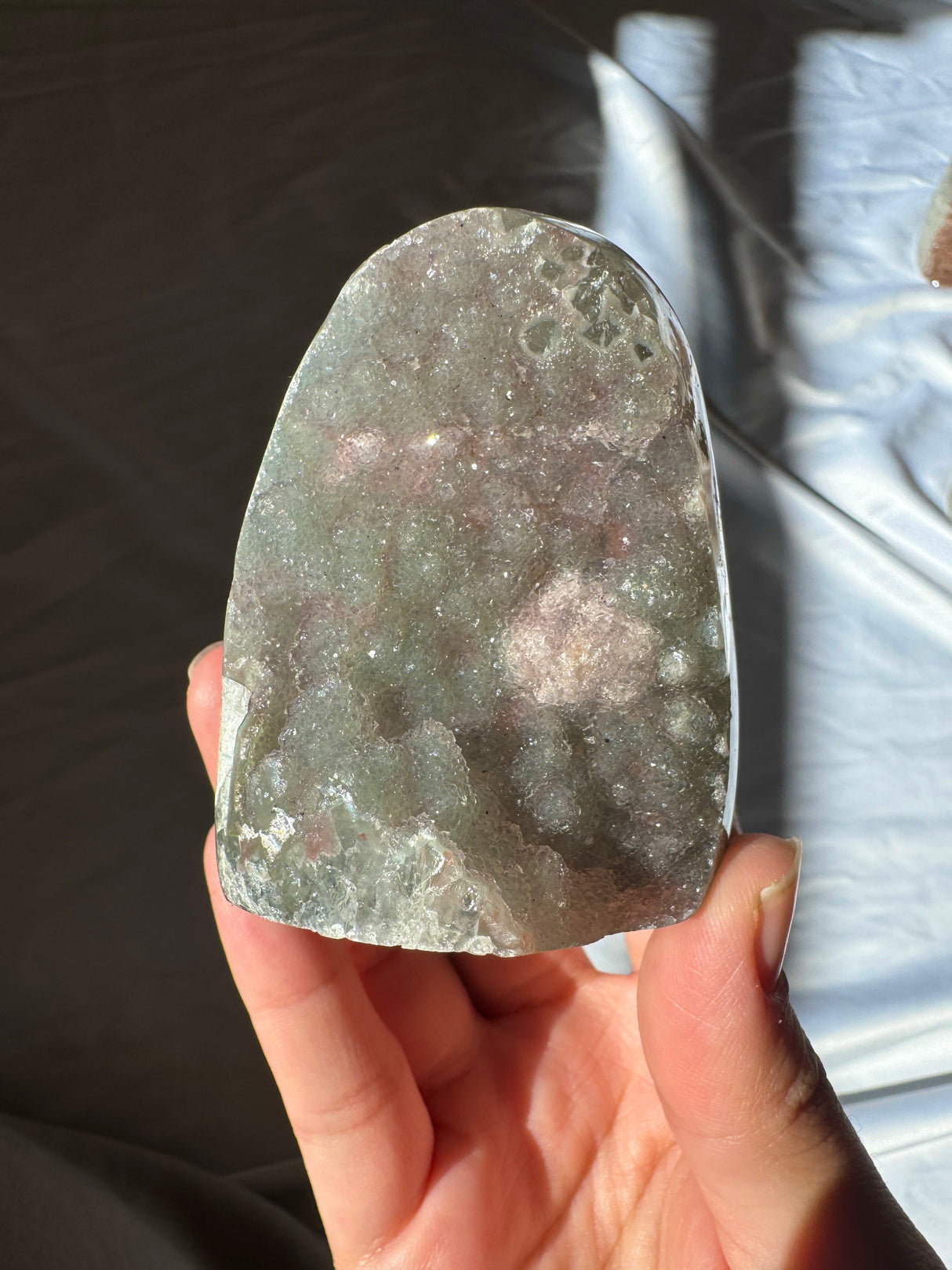 Multicolored Green and Pink Druzy Rainbow Amethyst Cut Base