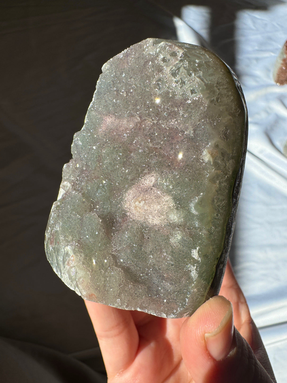 Multicolored Green and Pink Druzy Rainbow Amethyst Cut Base