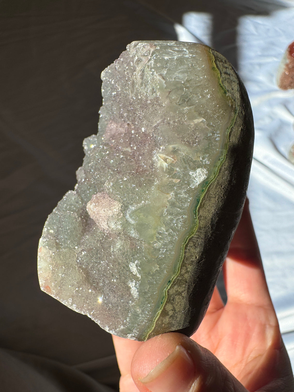 Multicolored Green and Pink Druzy Rainbow Amethyst Cut Base