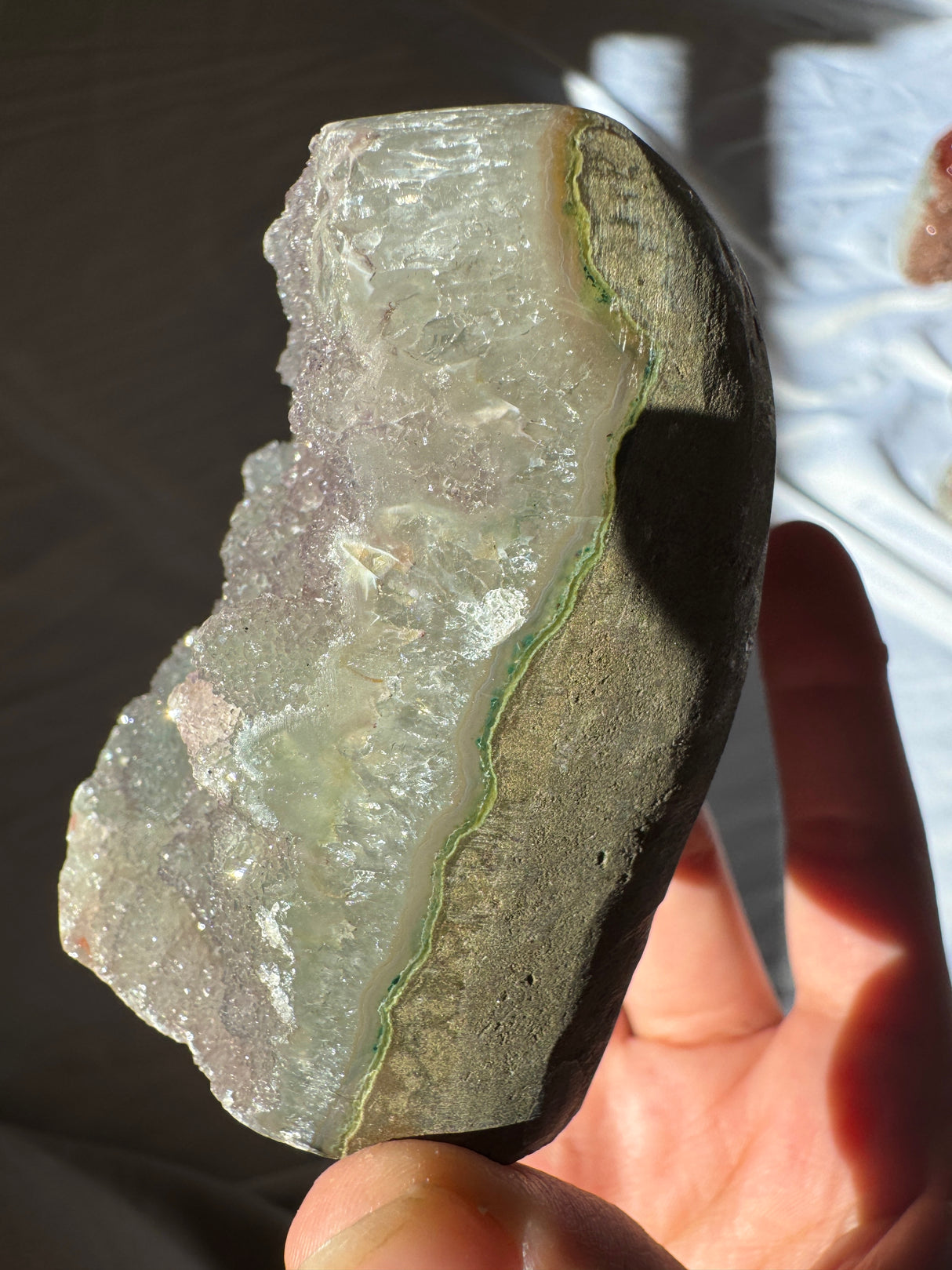 Multicolored Green and Pink Druzy Rainbow Amethyst Cut Base