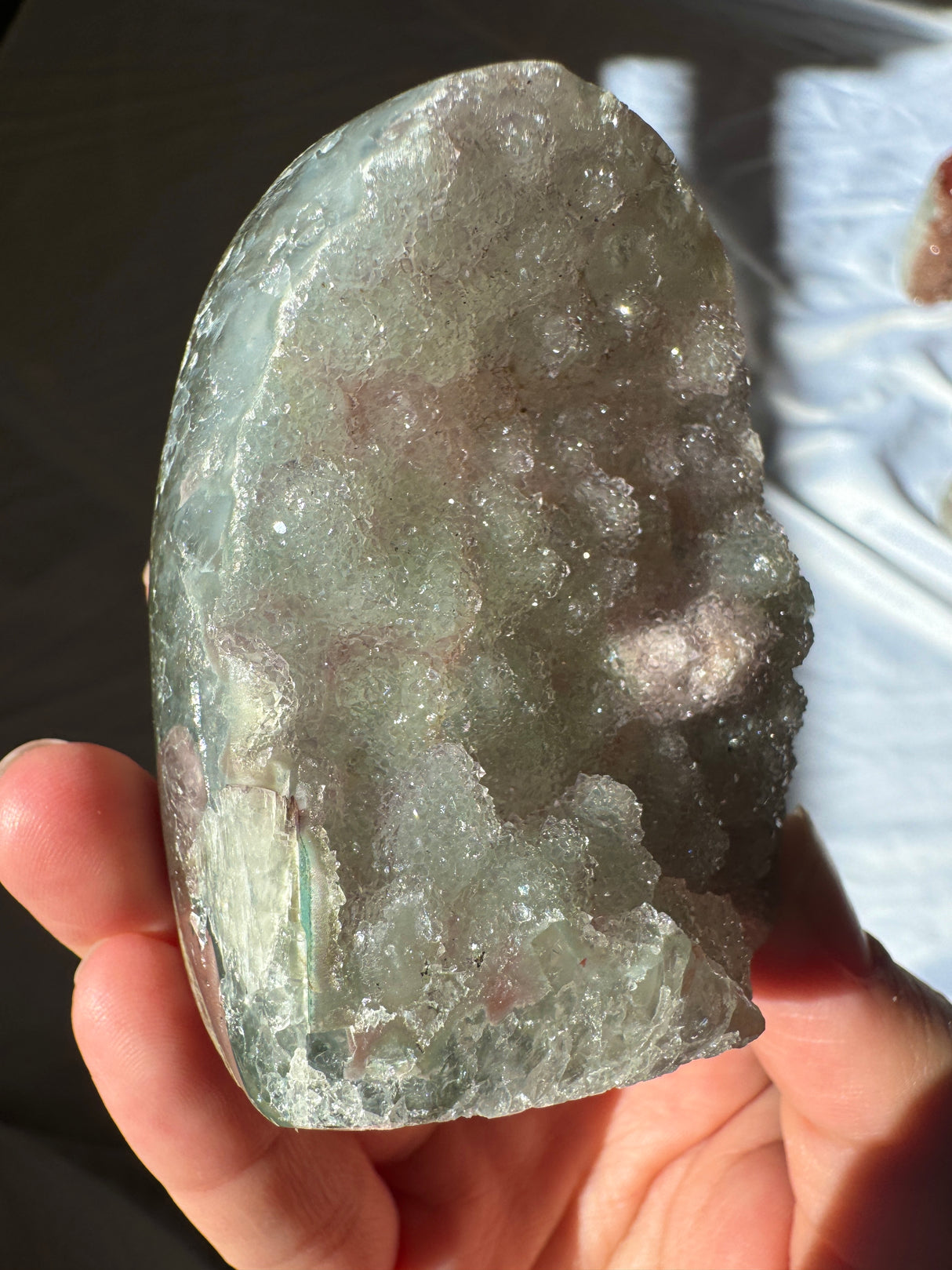 Multicolored Green and Pink Druzy Rainbow Amethyst Cut Base