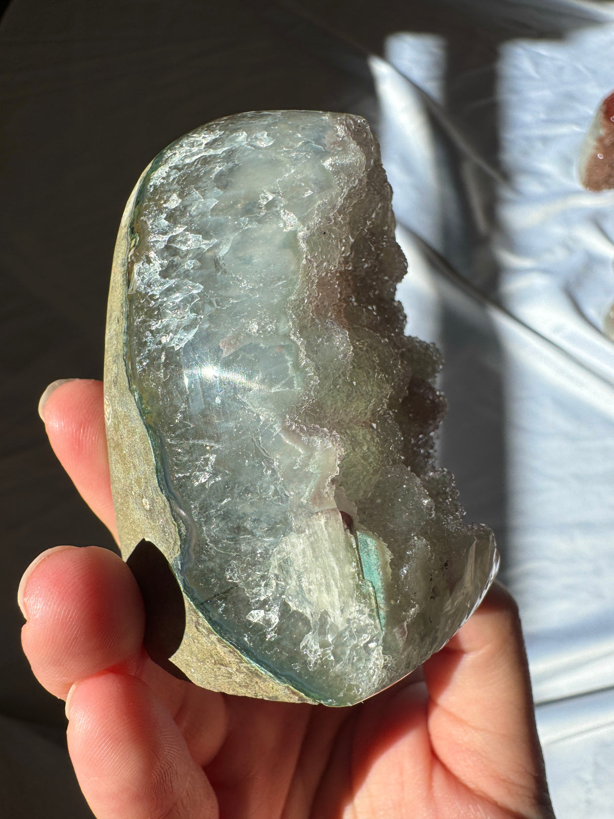 Multicolored Green and Pink Druzy Rainbow Amethyst Cut Base