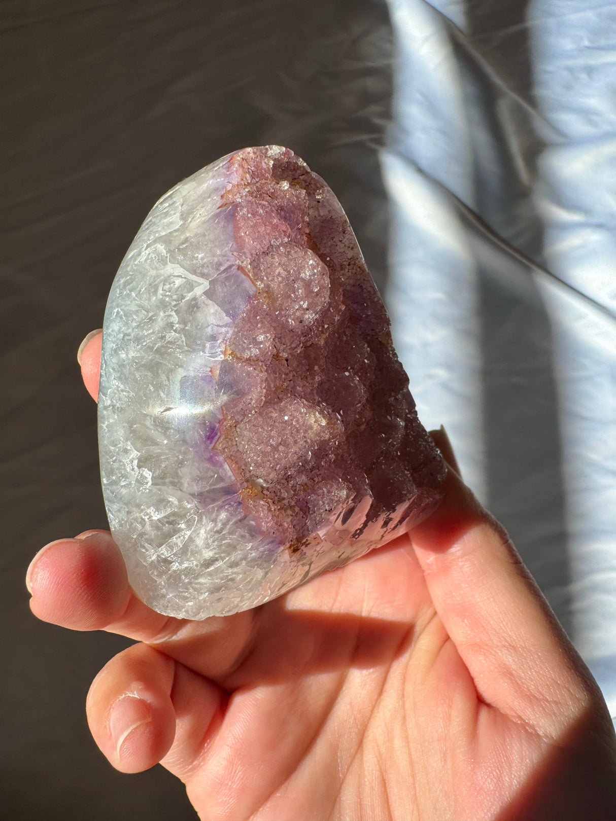 Pink and Purple Druzy Rainbow Amethyst Cut Base