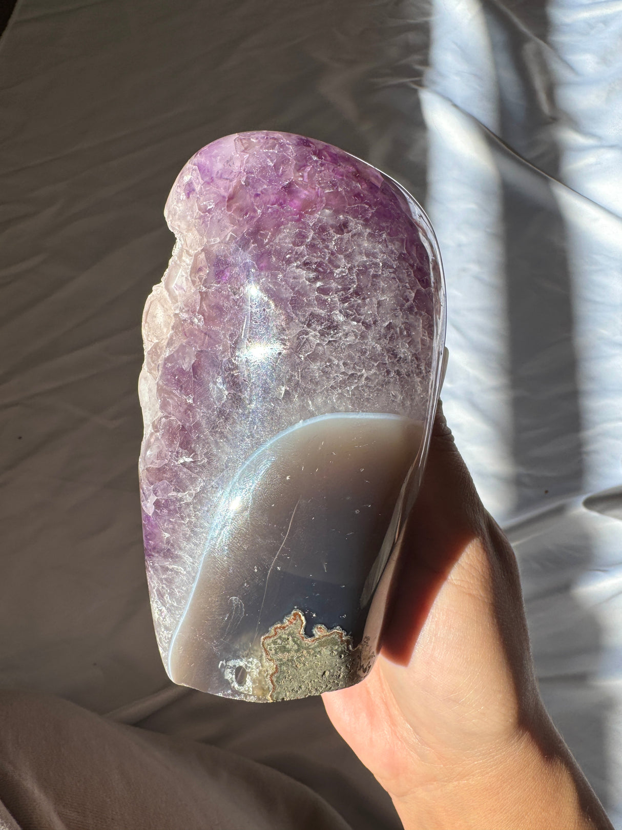 Large White Druzy Rainbow Amethyst Cut Base