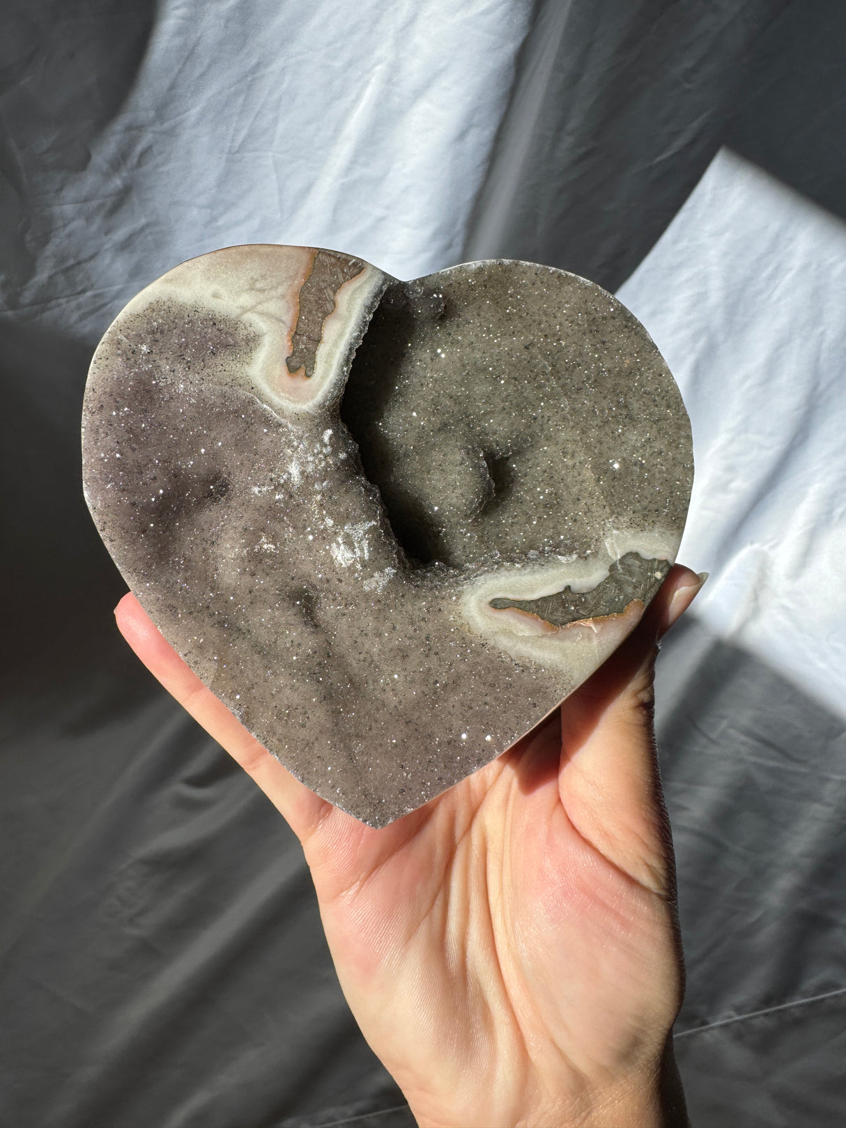 Smokey Sugar Druzy Rainbow Amethyst Heart