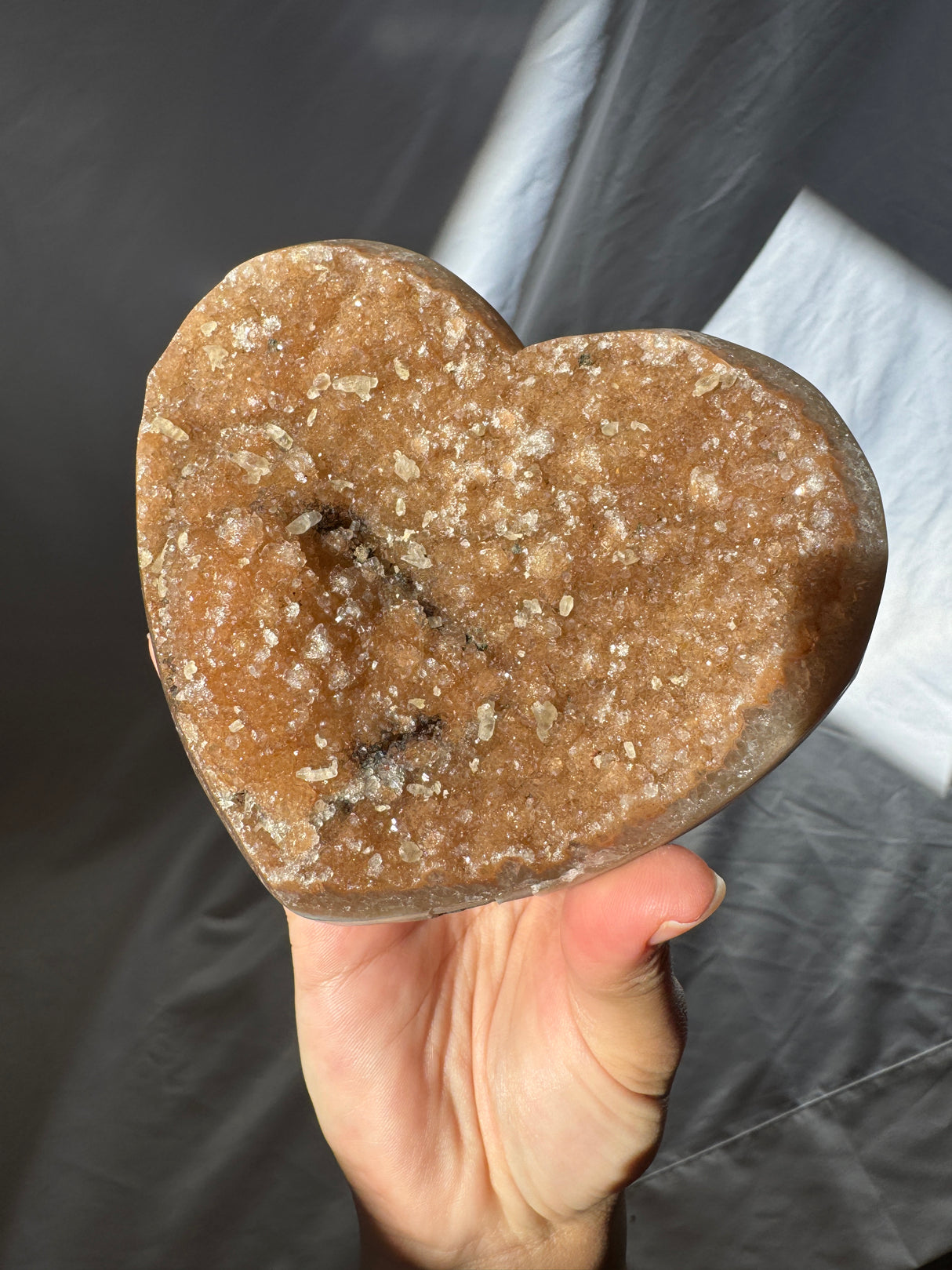 Orange Rainbow Amethyst Heart with Calcite inclusions