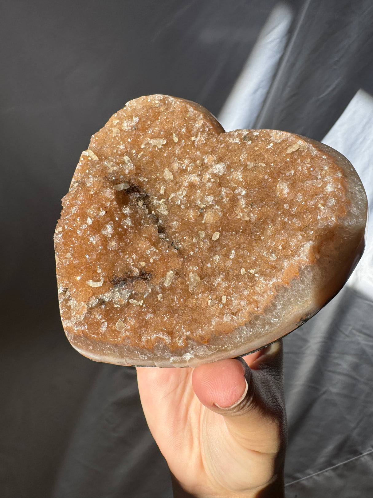 Orange Rainbow Amethyst Heart with Calcite inclusions