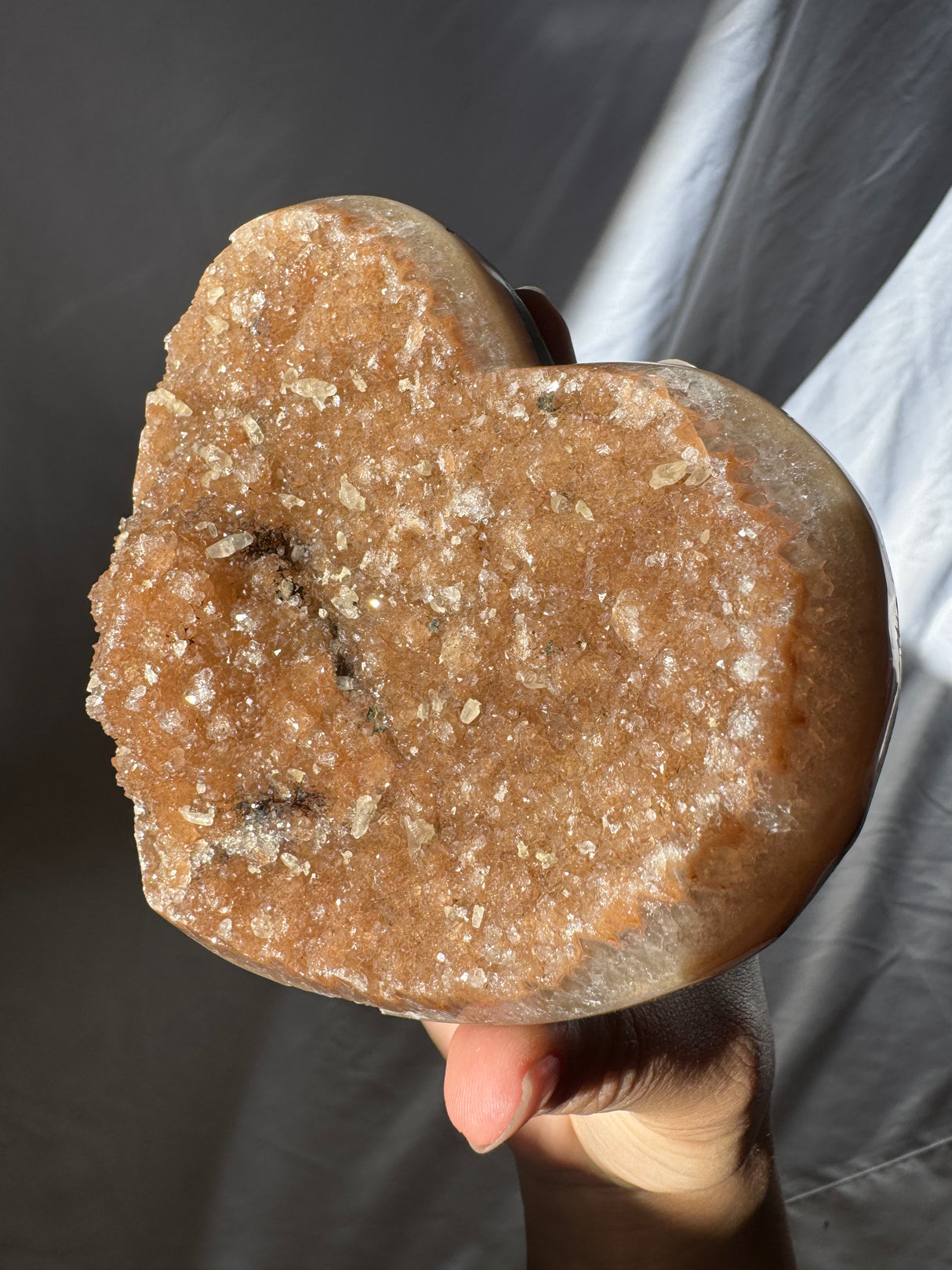 Orange Rainbow Amethyst Heart with Calcite inclusions