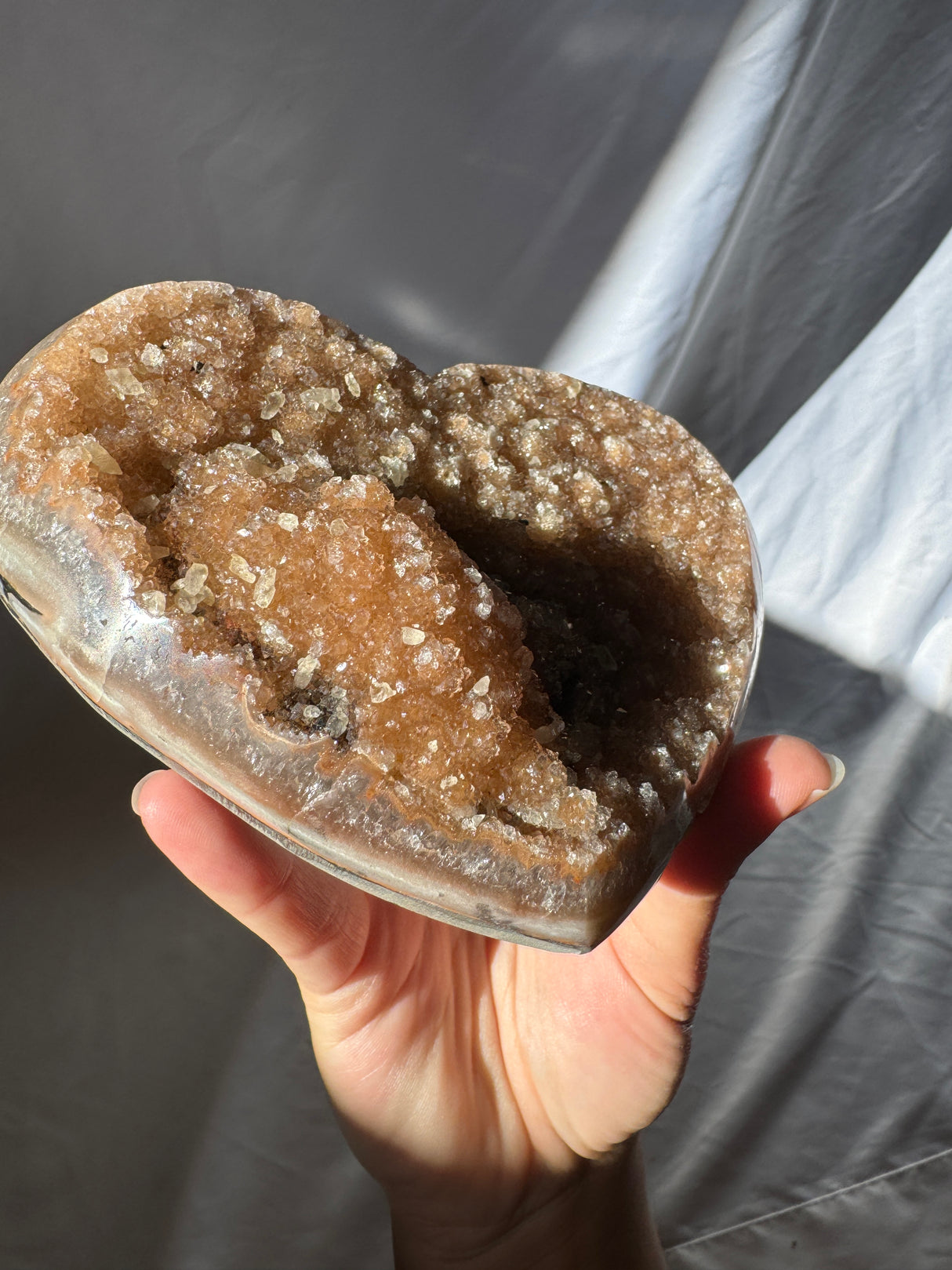 Orange Rainbow Amethyst Heart with Calcite inclusions