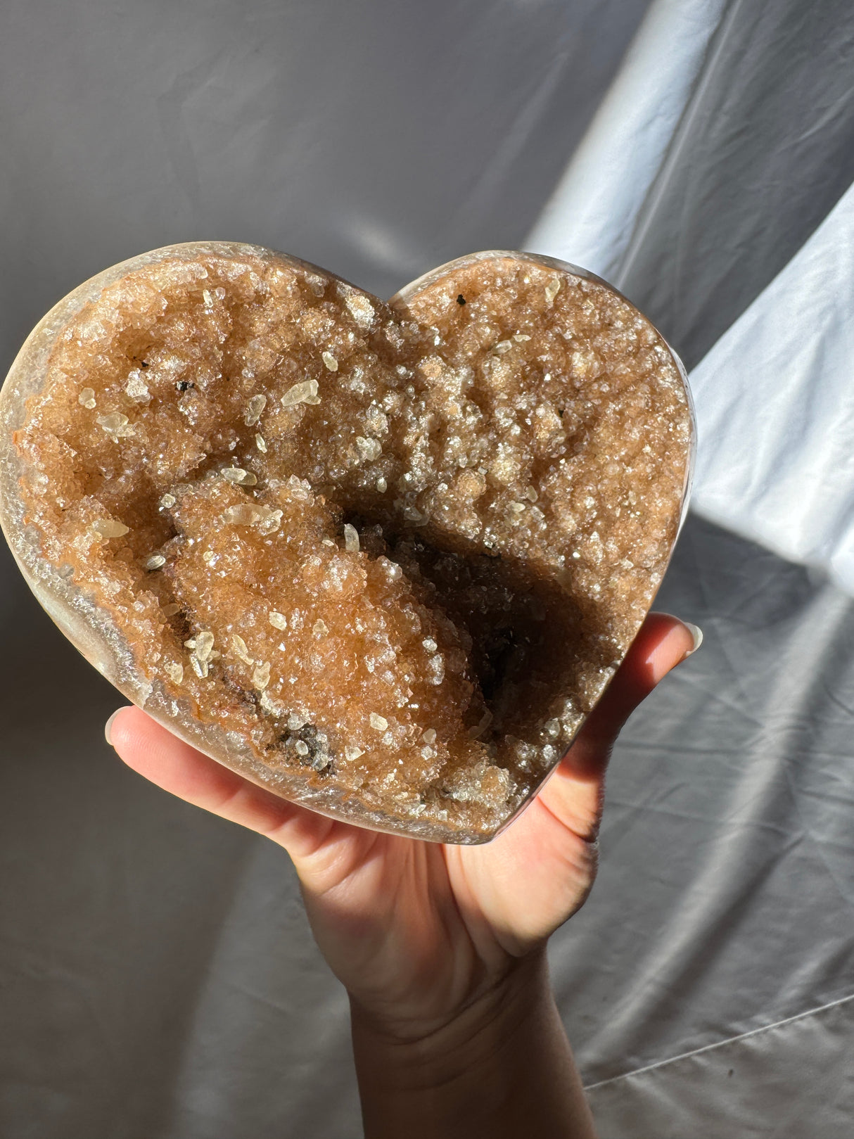 Orange Rainbow Amethyst Heart with Calcite inclusions