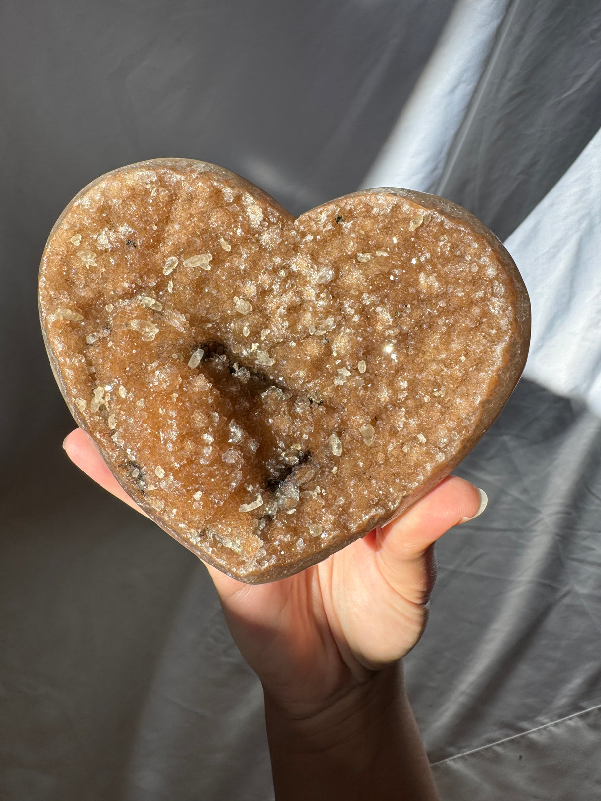 Orange Rainbow Amethyst Heart with Calcite inclusions