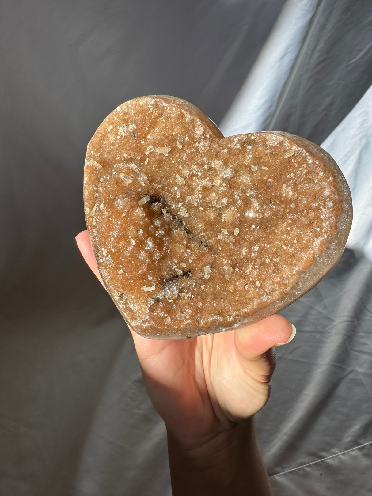 Orange Rainbow Amethyst Heart with Calcite inclusions