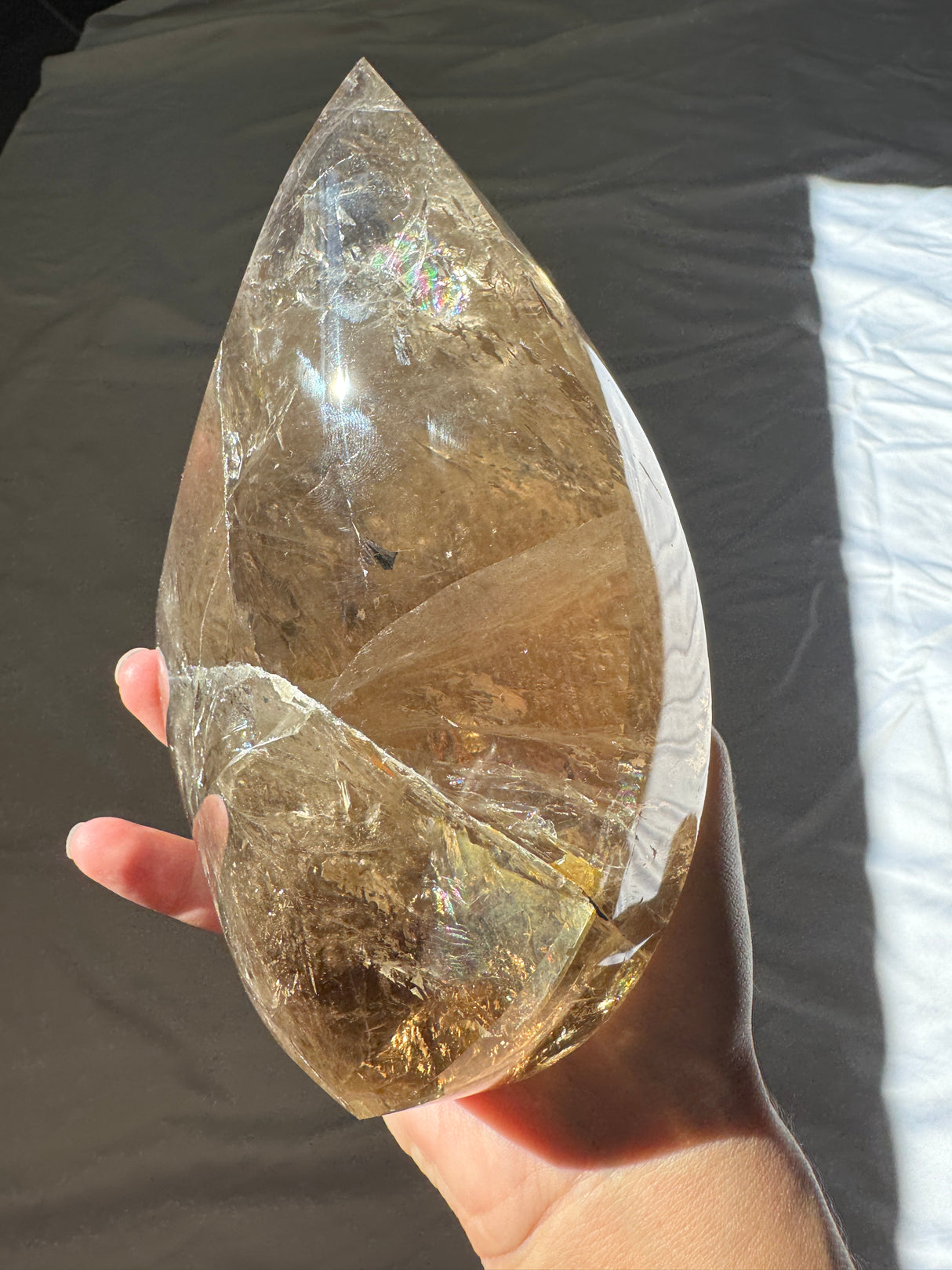 Large Smokey Citrine Flame with Rainbows